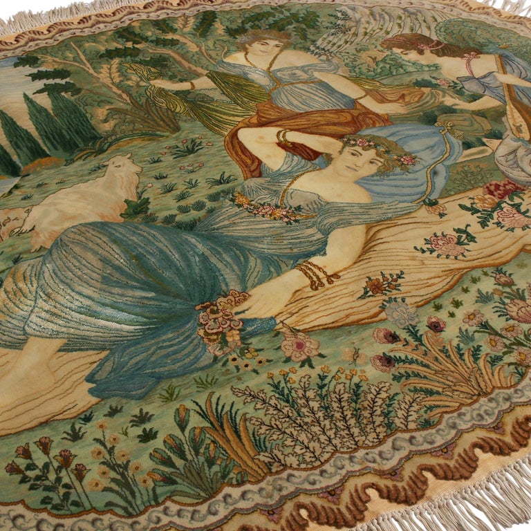 Vintage Tabriz Green and Blue Wool Persian Rug Tassel Fringes by Rug and Kilim For Sale at 1stDibs