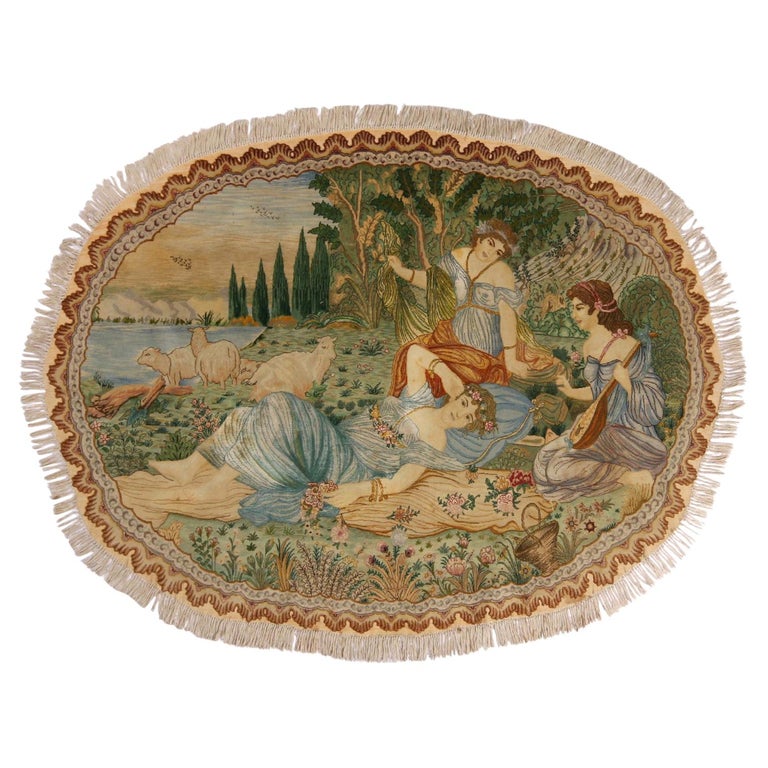 Vintage Tabriz Green and Blue Wool Persian Rug Tassel Fringes by Rug and Kilim For Sale at 1stDibs