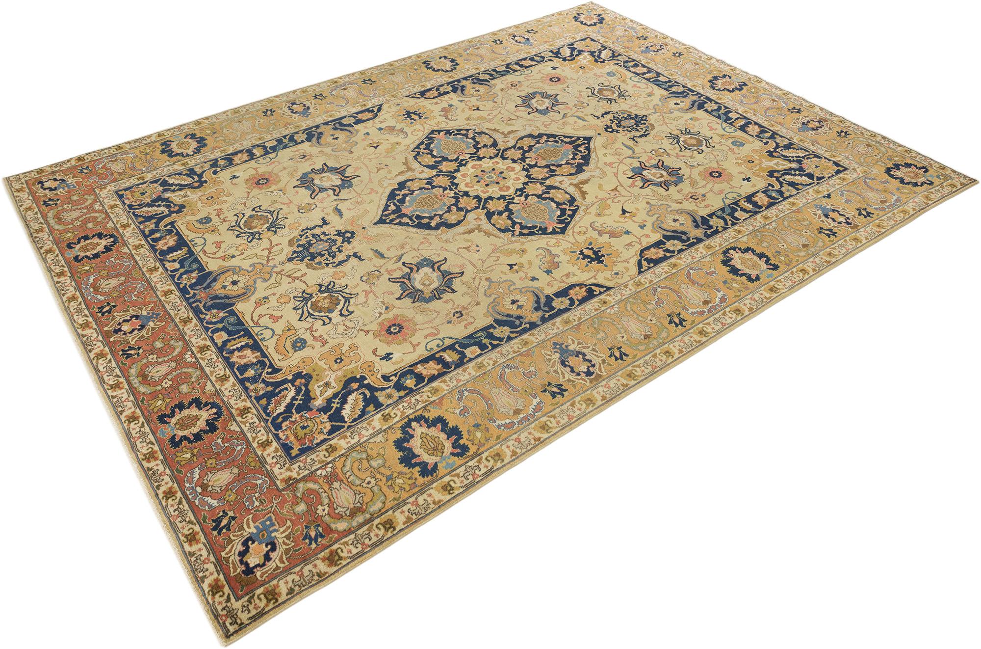 Vintage Tabriz (elfenbein-beige, marineblau, 11'4