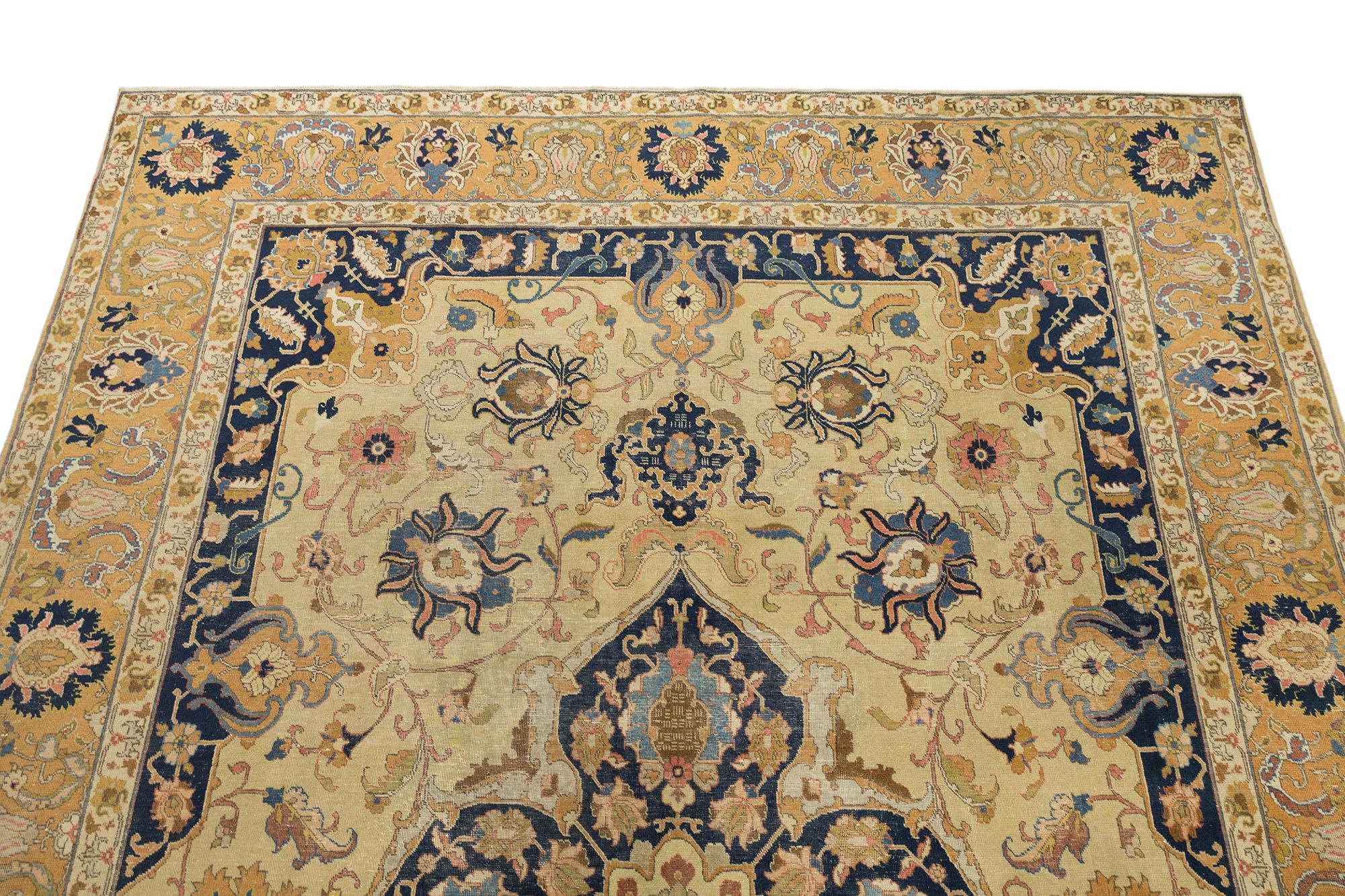 Vintage Tabriz (elfenbein-beige, marineblau, 11'4