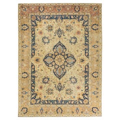 Vintage Tabriz (elfenbein-beige, marineblau, 11'4" × 8'4")