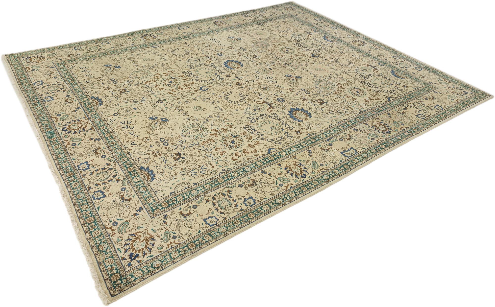 Persiano Vintage Tabriz (avorio, azzurro, verde, marrone, 12'10