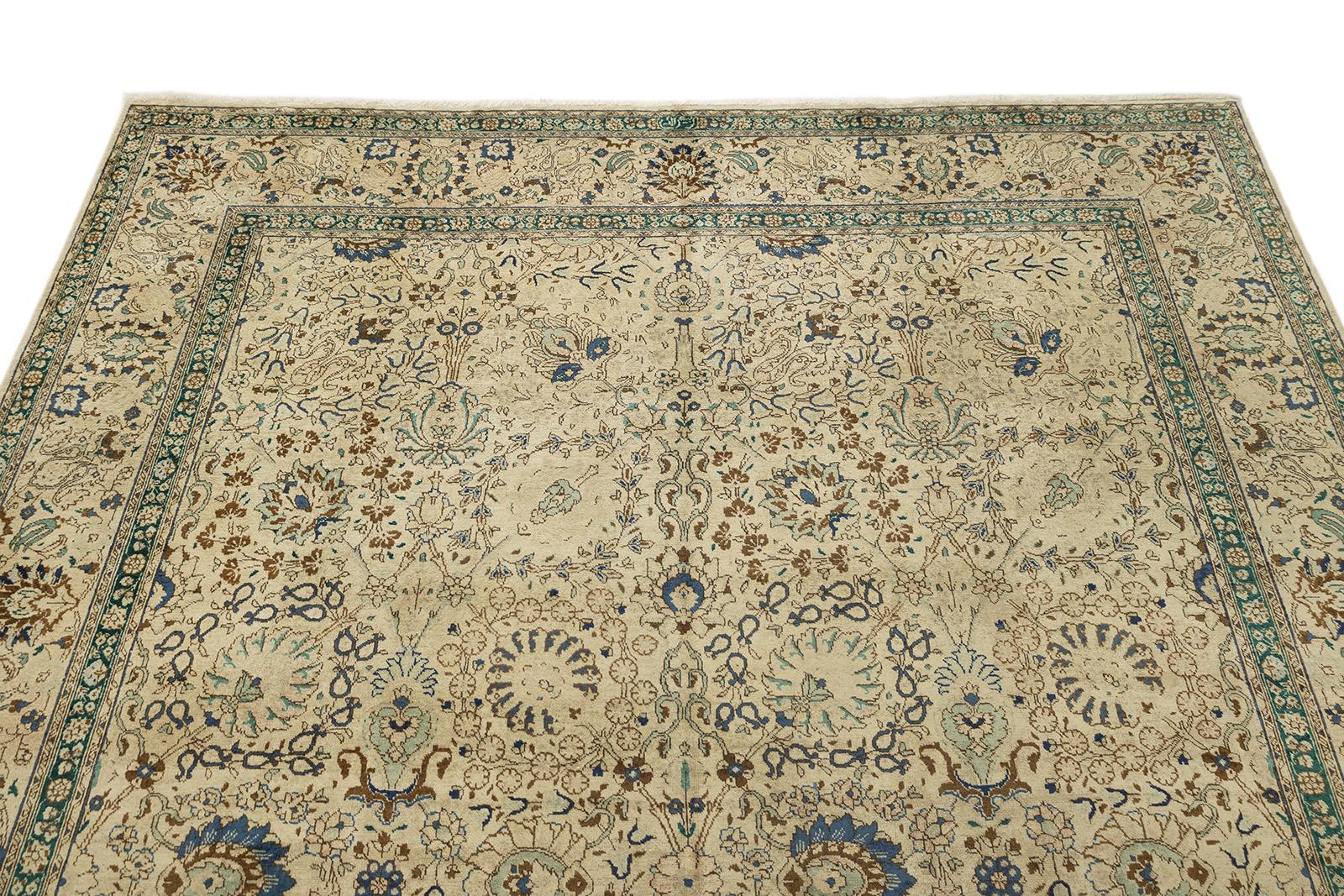 Vintage Tabriz (avorio, azzurro, verde, marrone, 12'10