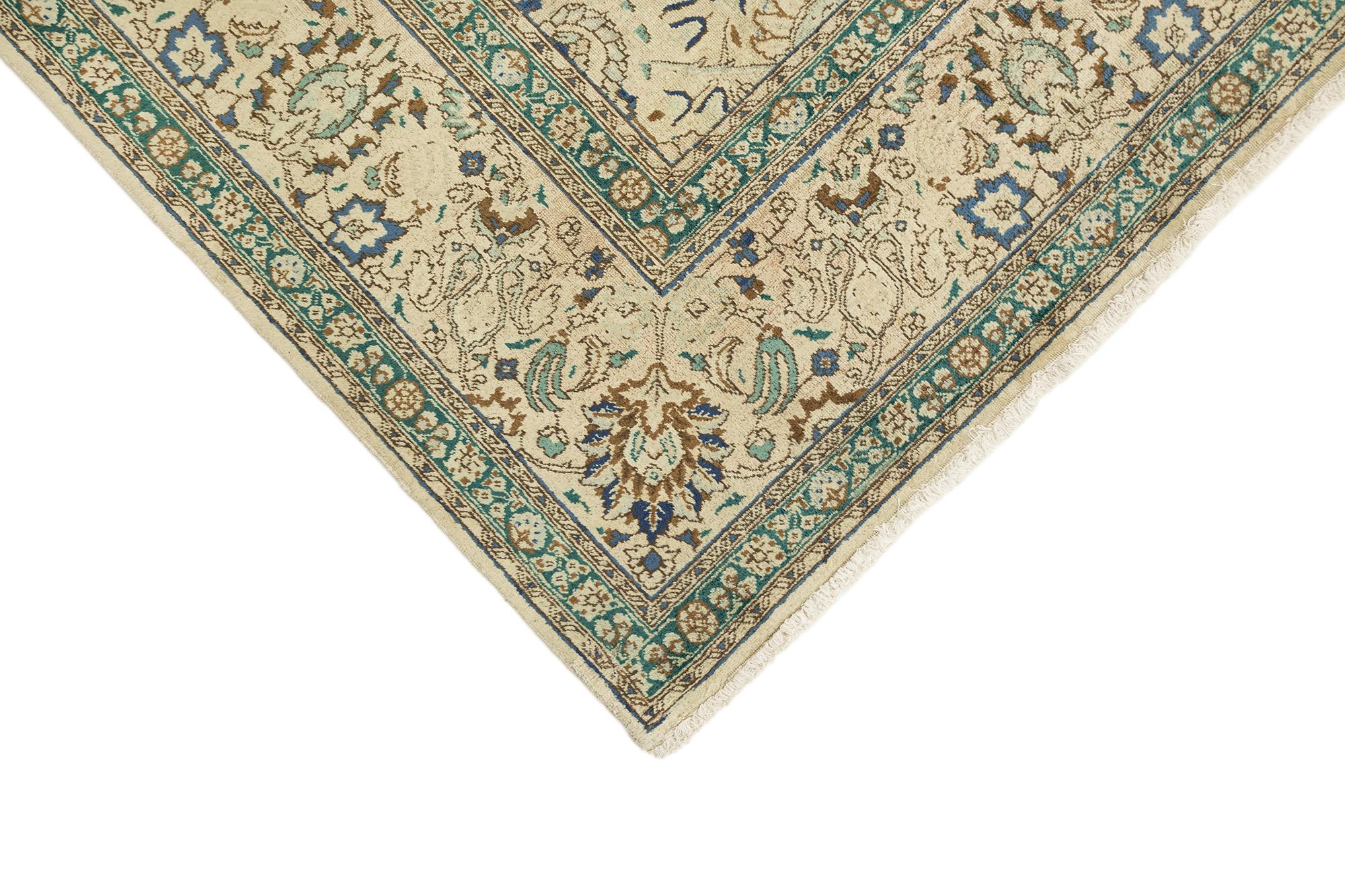 Vintage Tabriz (avorio, azzurro, verde, marrone, 12'10
