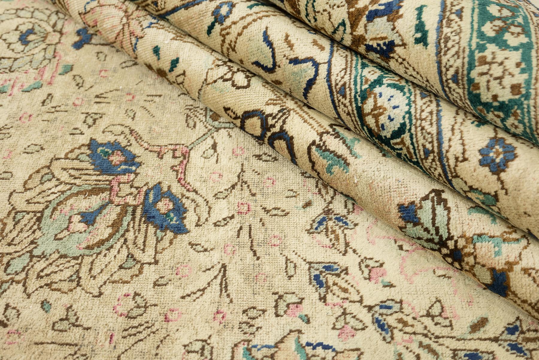 Vintage Tabriz (avorio, azzurro, verde, marrone, 12'10