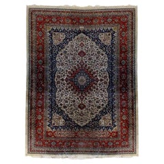 Vintage Tabriz Persian Oriental Wool Carpet With Farci Inscribed Cartouche C1940