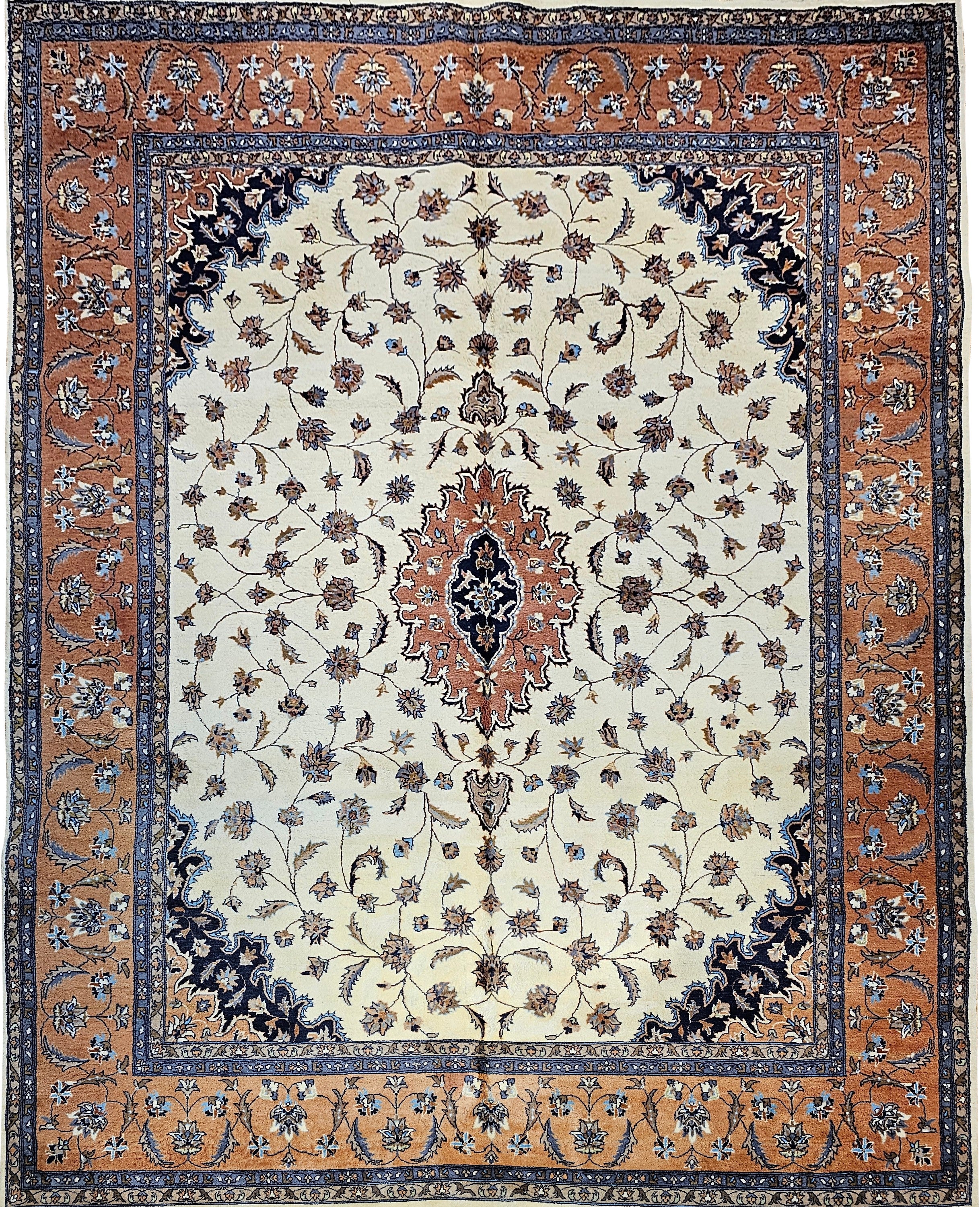 Vintage Tabriz Room Size Rug, Hand-Knotted Wool, Floral Design, 1970s