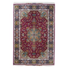 Tapis persan Tabriz en laine et jonc extrêmement fin 3'4'' x 5'3''