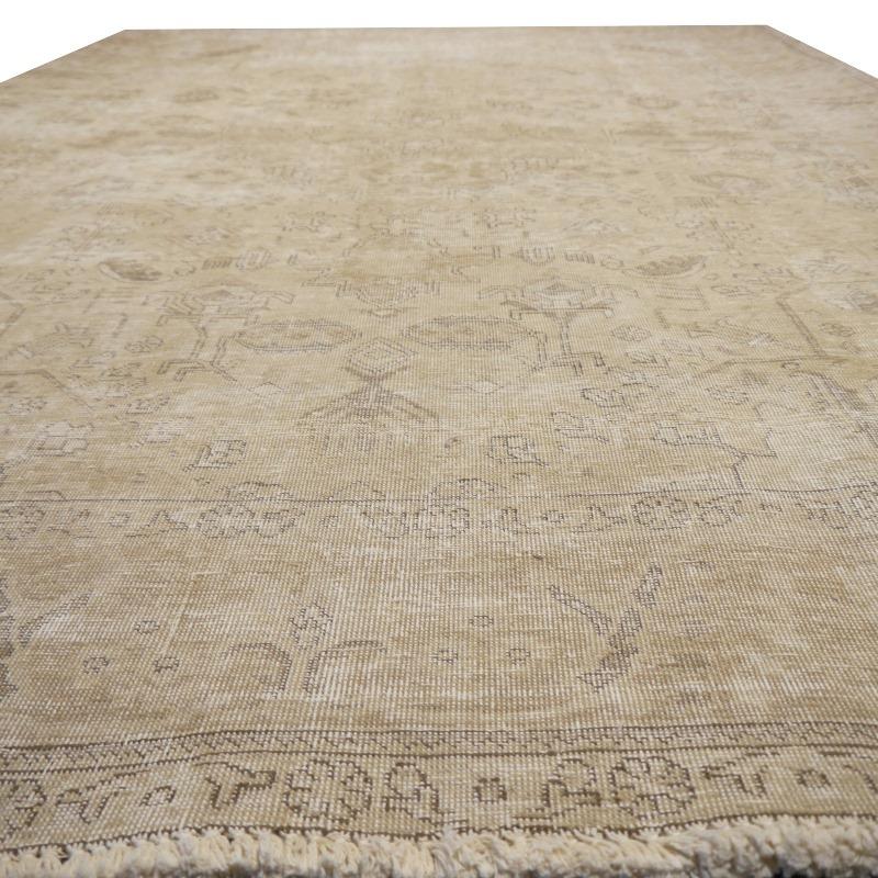 Vintage Tabriz Rug Classic Rug Muted Gray Beige Brown Hand Knotted Neutral For Sale 8