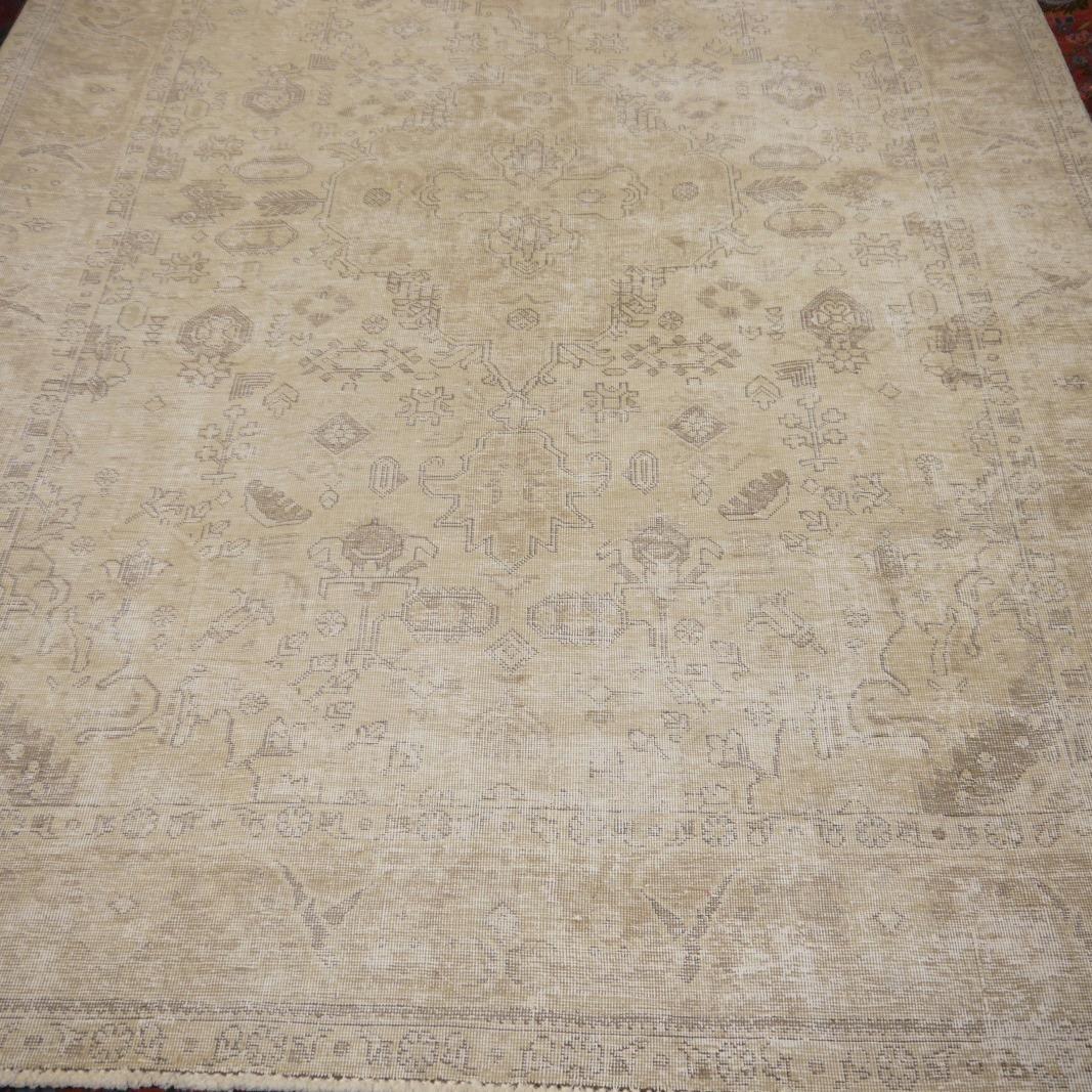 Hand-Knotted Vintage Tabriz Rug Classic Rug Muted Gray Beige Brown Hand Knotted Neutral For Sale