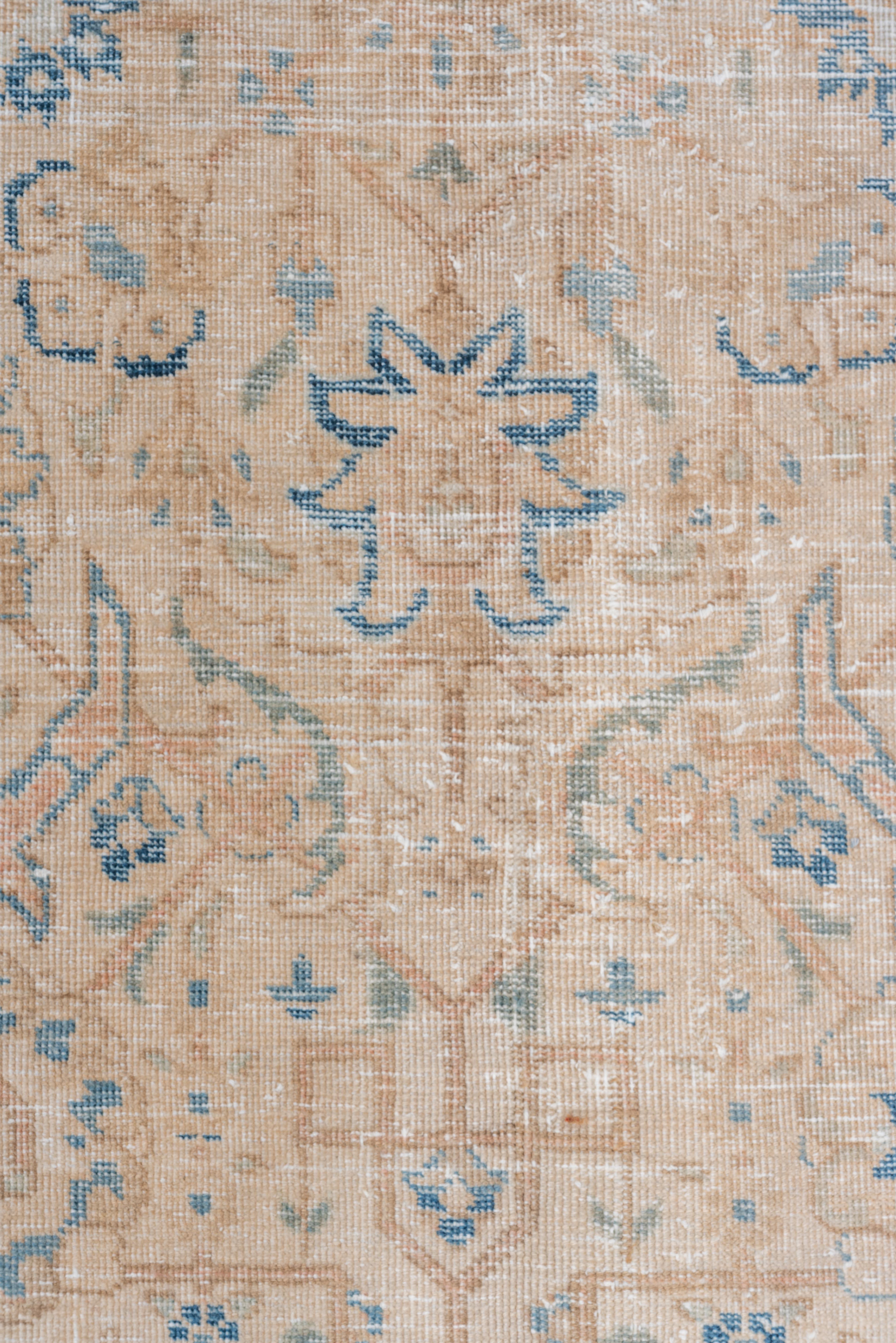 Vintage Tabriz Rug faded floral medallion in sand and blue For Sale 2