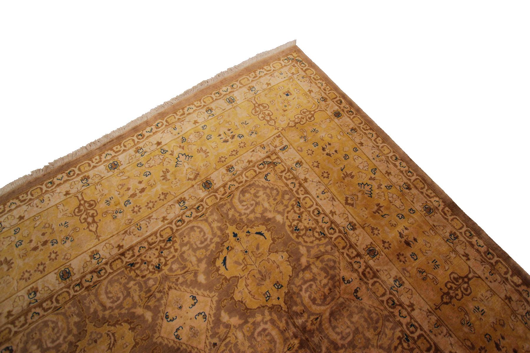 Tapis persan vintage Tabriz motif géométrique général or 9x12 fait à la main Bon état - En vente à New York, NY