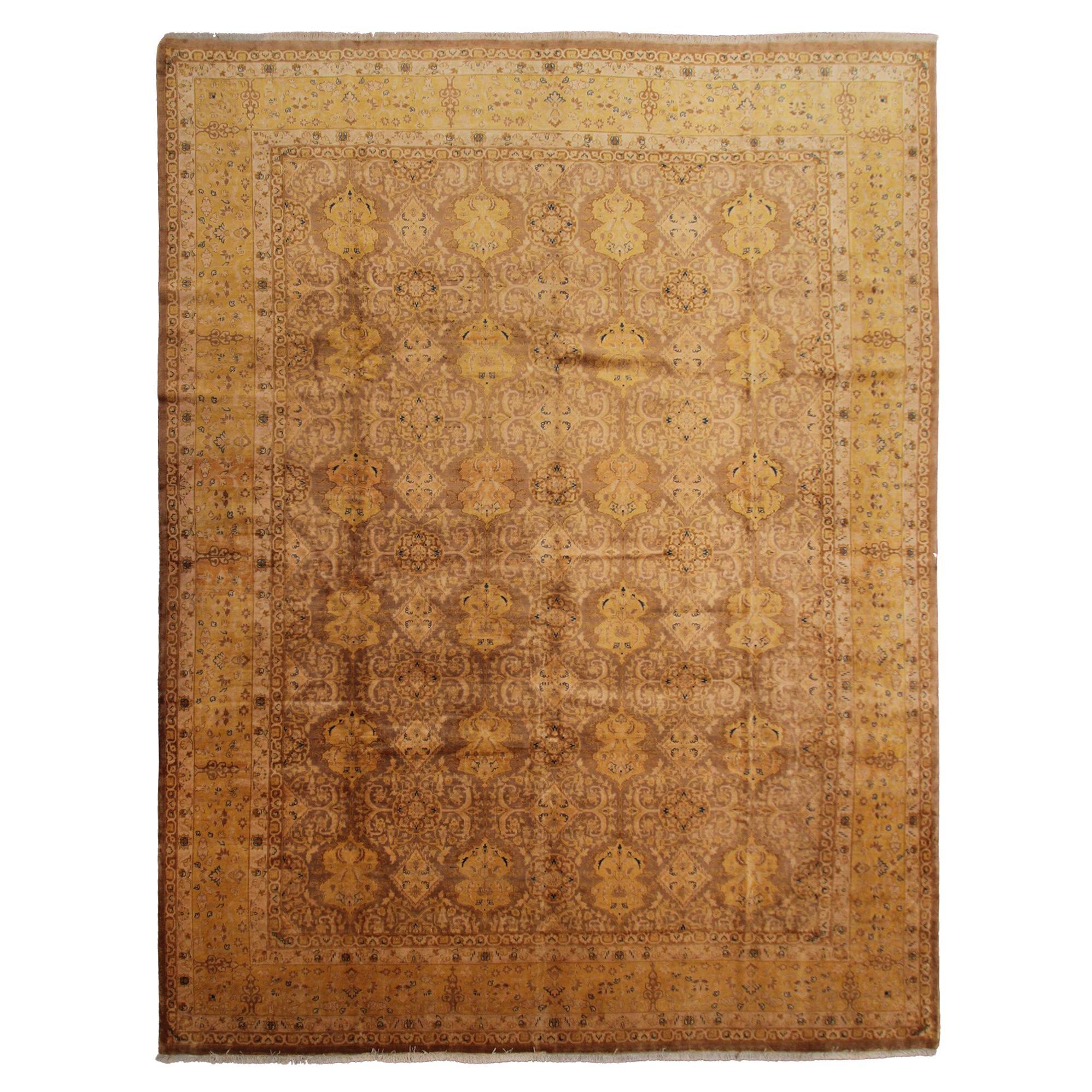 Tapis persan vintage Tabriz motif géométrique général or 9x12 fait à la main