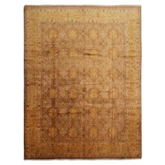 Handgefertigter persischer Vintage-Teppich aus Täbris mit geometrischem Gesamtdesign in Gold 9x12, Vintage