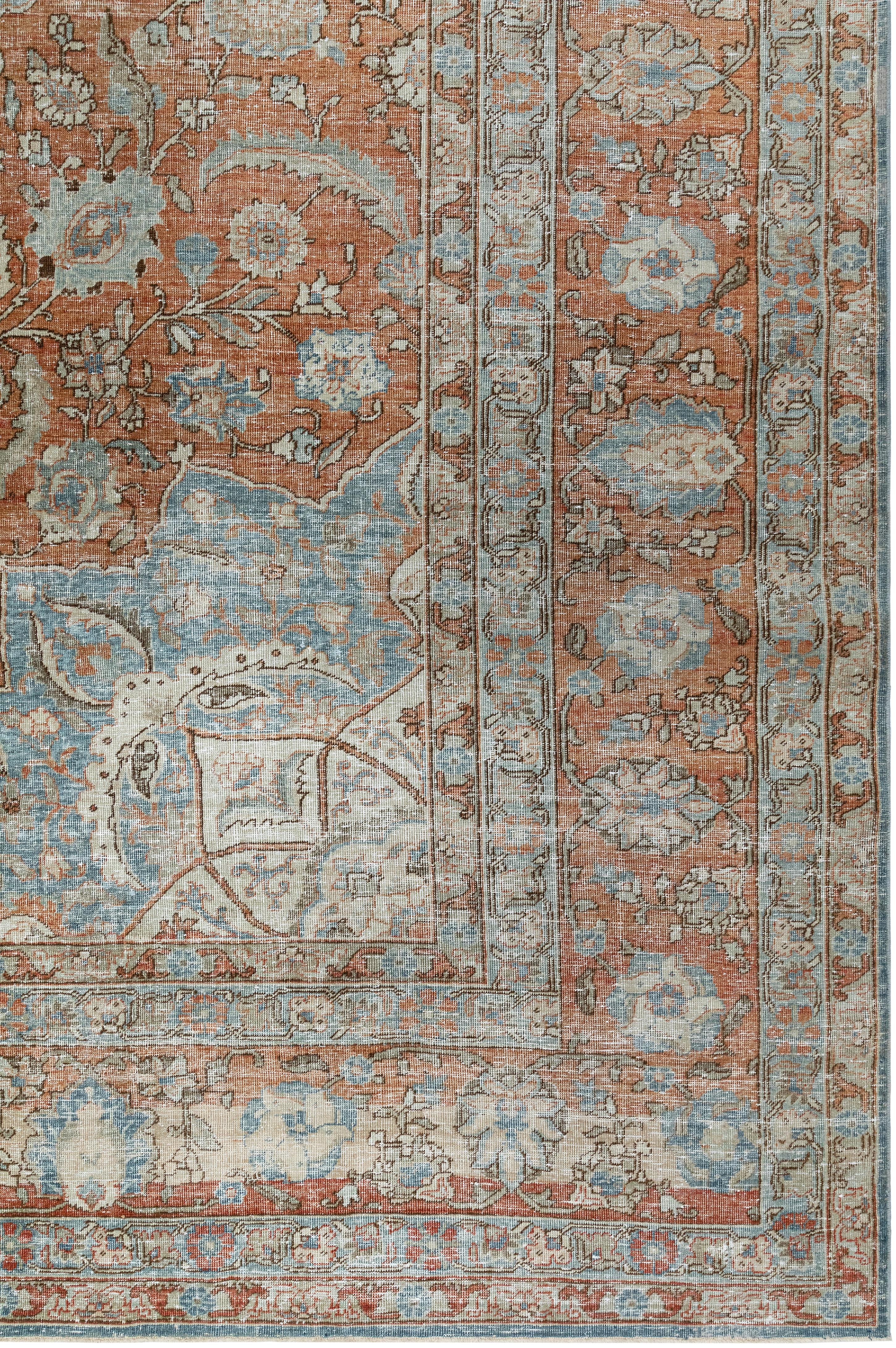 Tapis Tabriz vintage  Laine nouée à la main  Rouille et bleu  Milieu du 20e siècle en vente 3