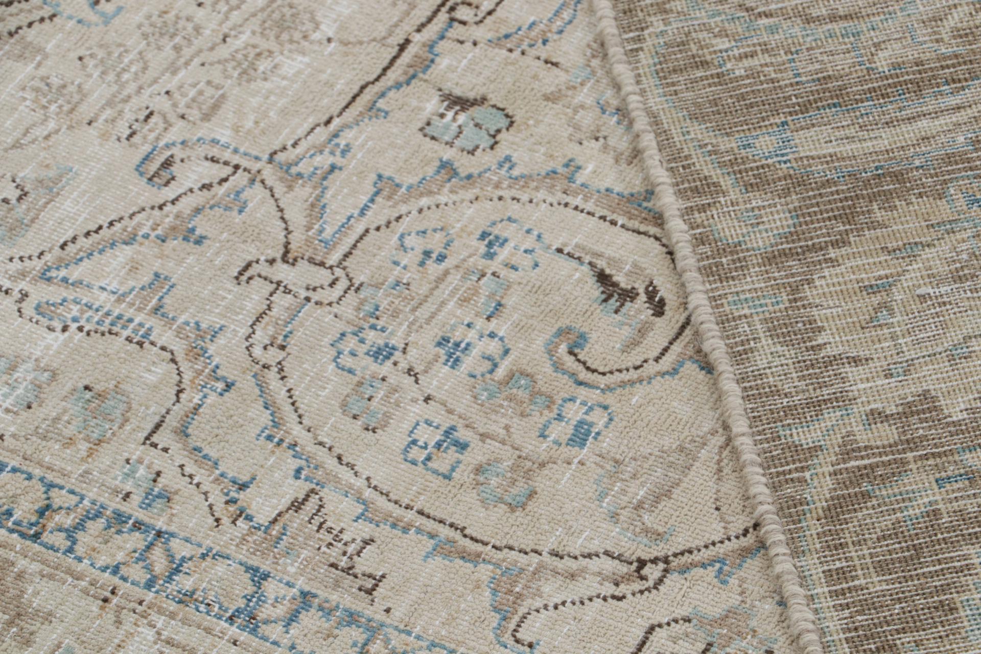 Wool Vintage Tabriz rug in Beige, Brown and Blue Floral Patterns by Rug & Kilim For Sale
