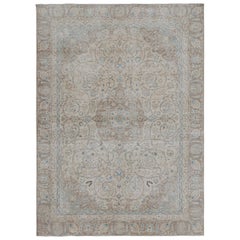 Tappeto Tabriz vintage con motivi floreali beige, marroni e blu di Rug & Kilim