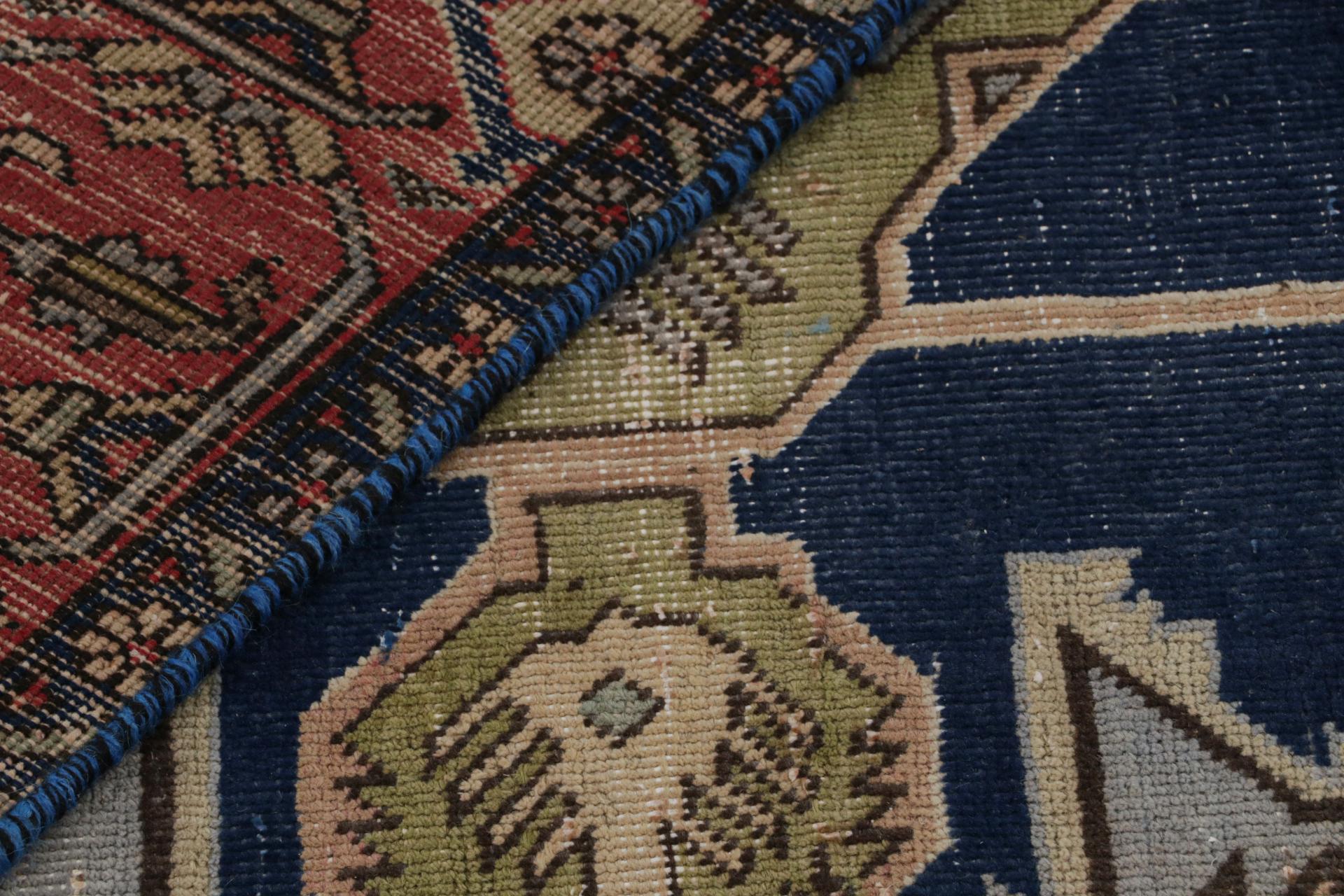 Cotton Vintage Tabriz rug in Beige-Brown and Blue Geometric Patterns by Rug & Kilim For Sale