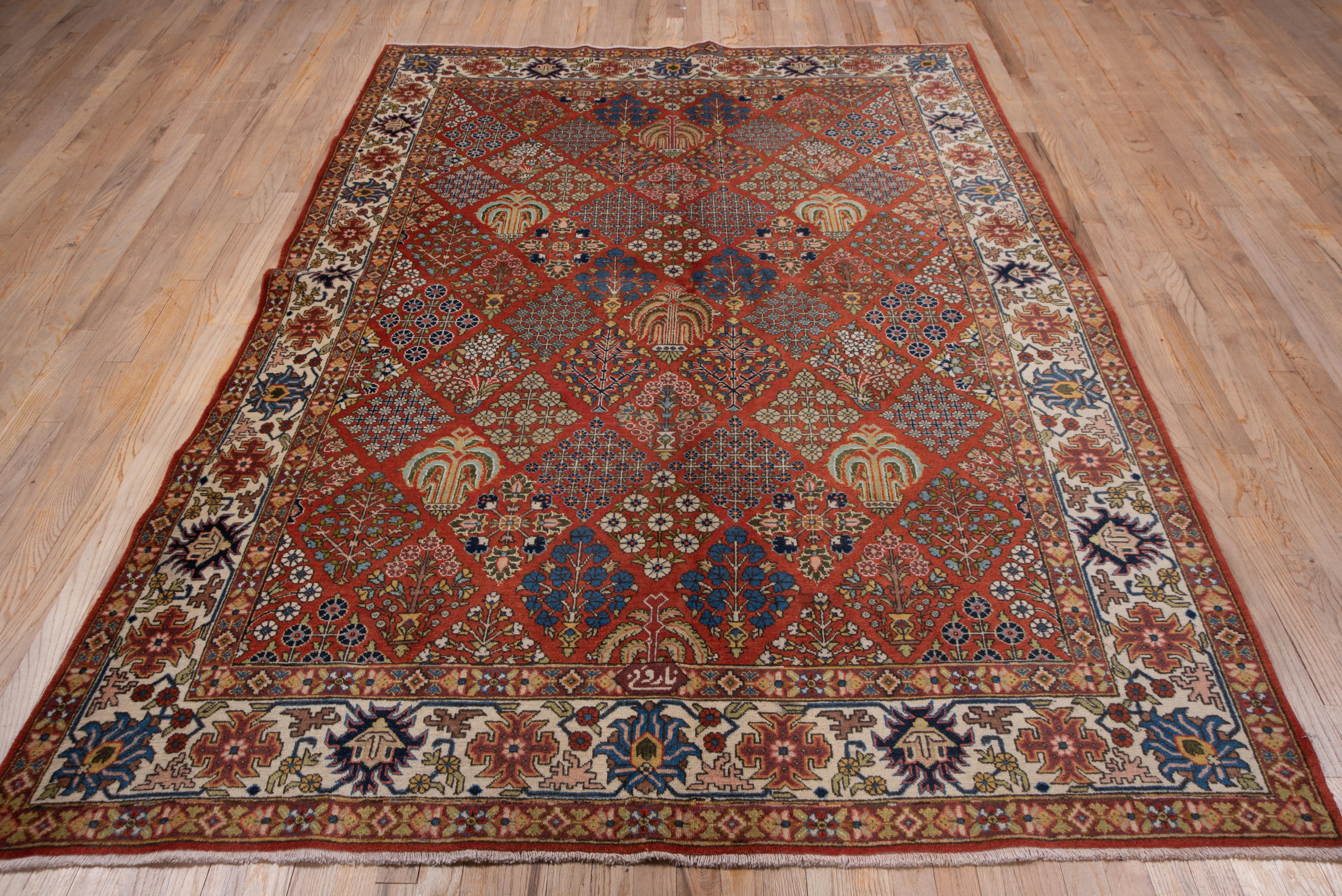 Vintage Tabriz Rug Lattice Garden Motif For Sale 1