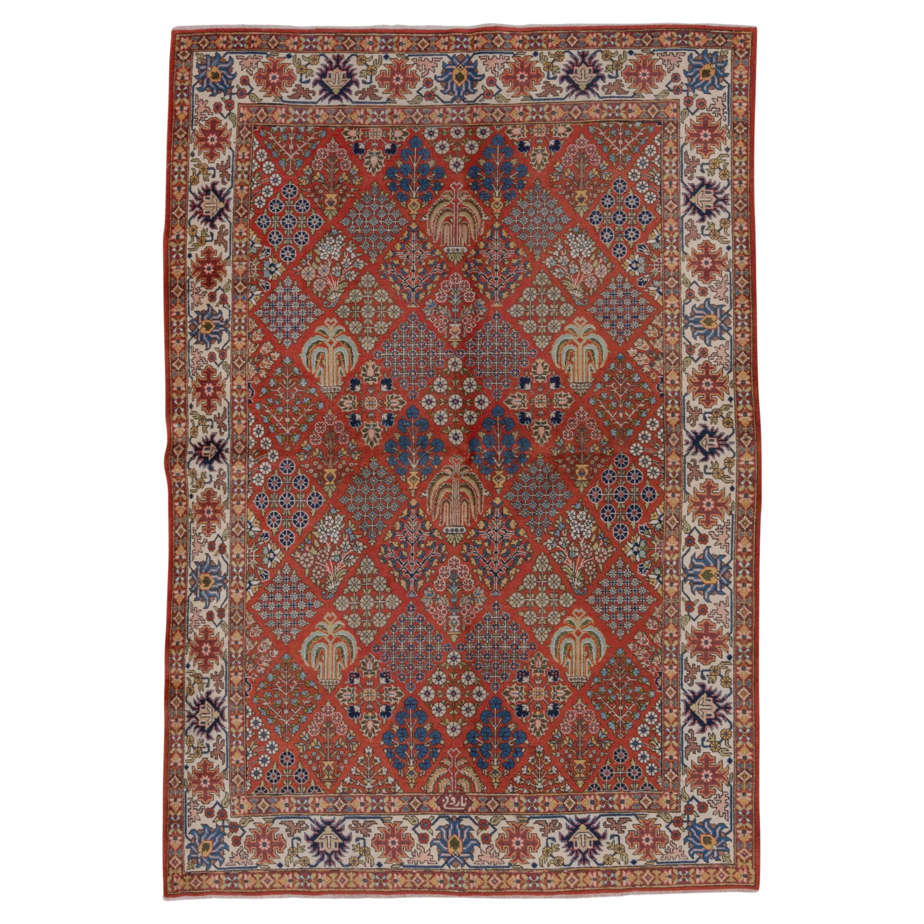 Vintage Tabriz Rug Lattice Garden Motif For Sale