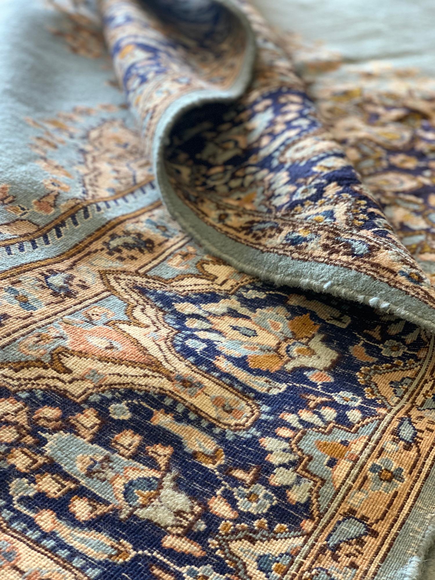 Persian Vintage Tabriz Rug, Turquoise Blue Carpet Medallion Wool Rug For Sale