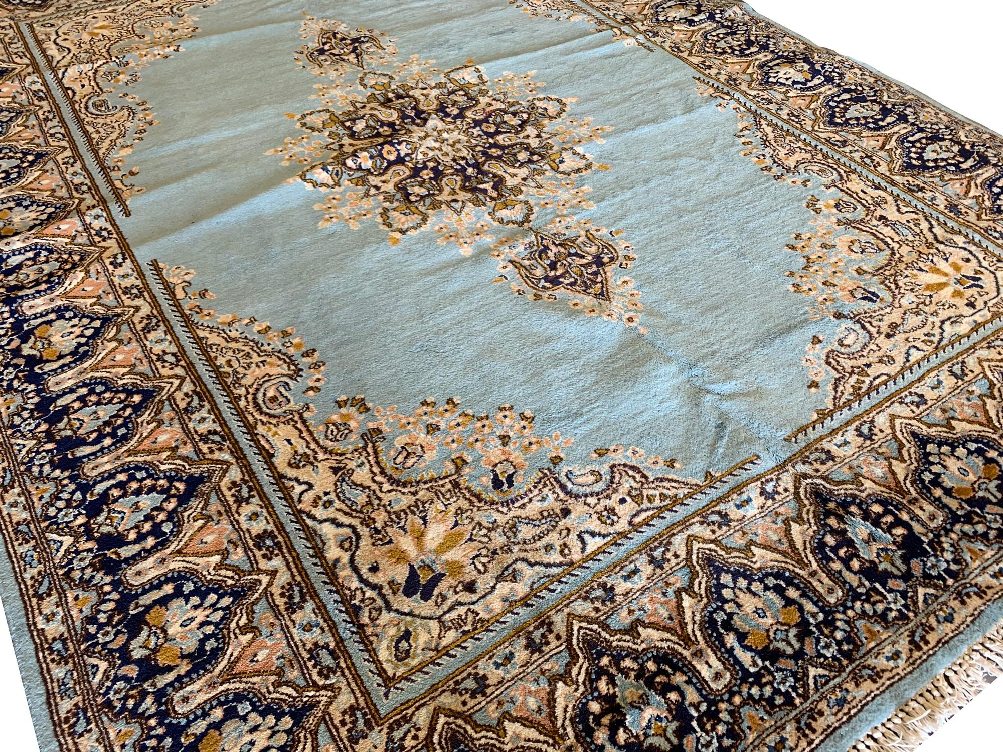 Mid-20th Century Vintage Tabriz Rug, Turquoise Blue Carpet Medallion Wool Rug For Sale