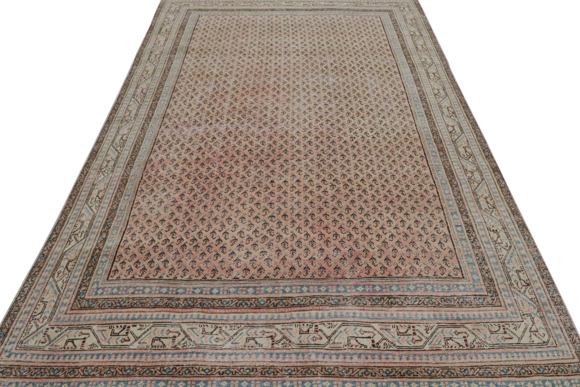 Persian Vintage Tabriz rug with Beige, Brown and Blue Patterns by Rug & Kilim For Sale