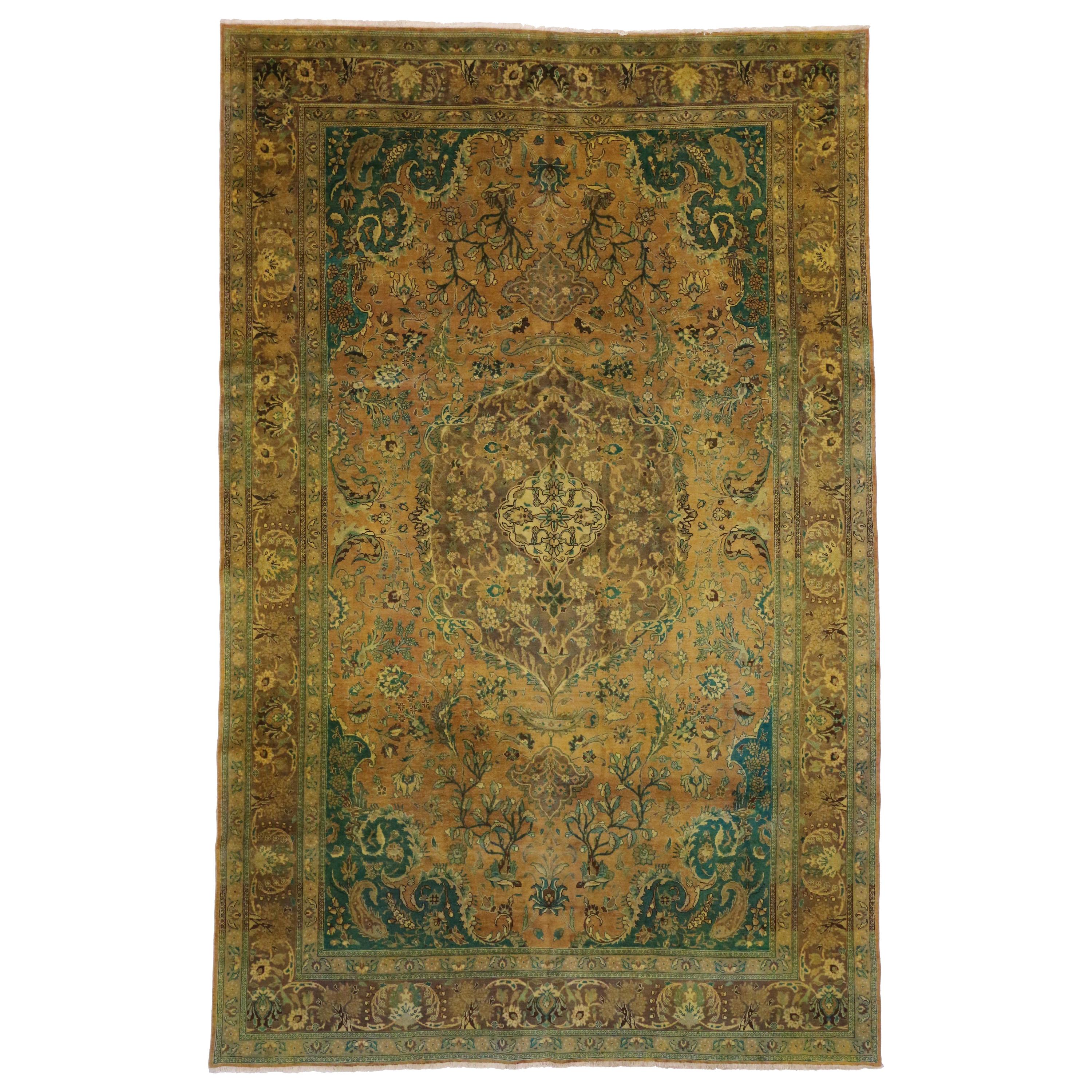 Vintage Tabriz Rug with Traditional Style in Warm, Neutral Colors For