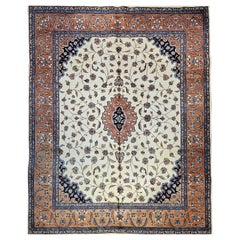 Tappeto vintage in stile Tabriz con motivi floreali in avorio, terracotta, marina, marrone