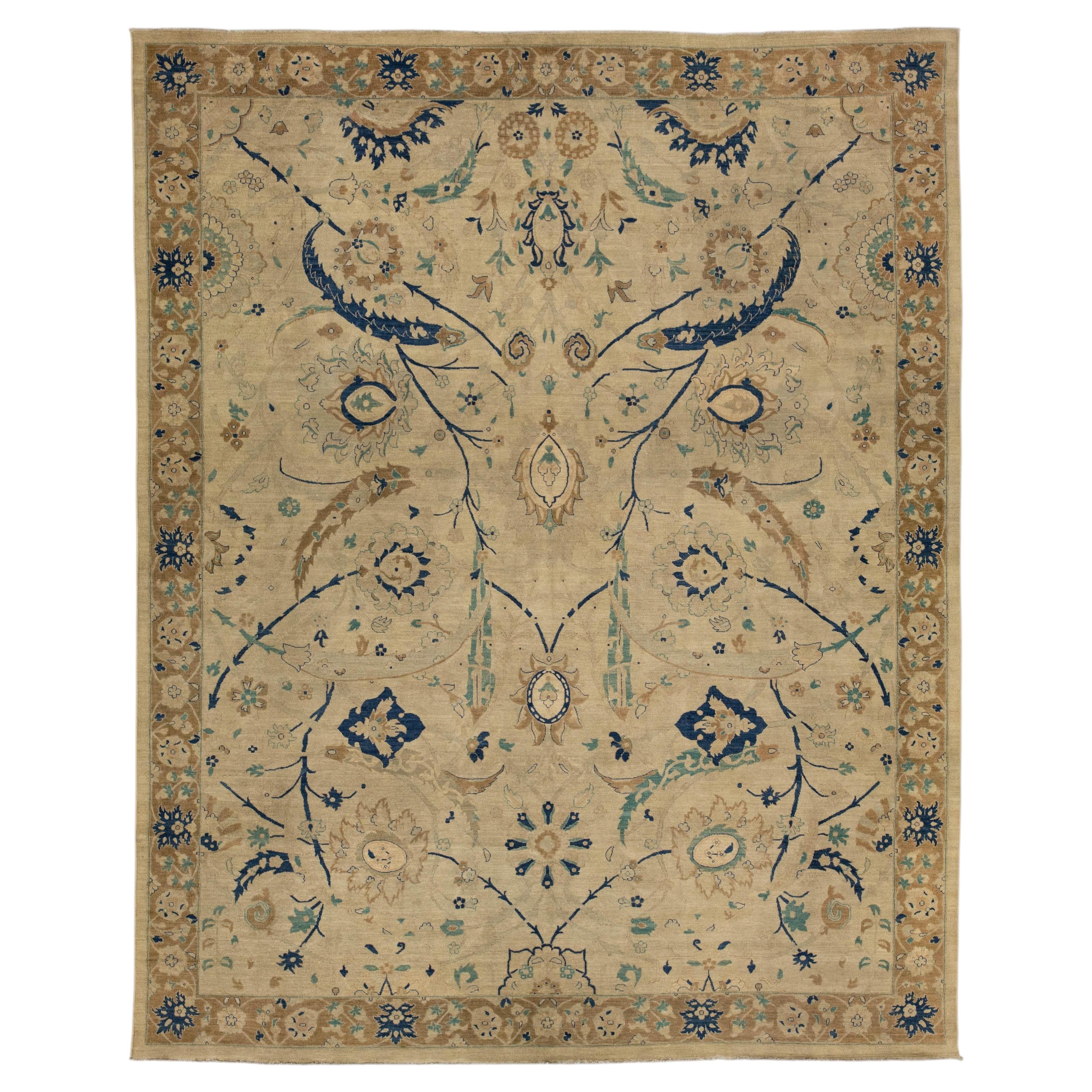 Vintage Tabriz Stil Wolle Bereich Teppich - Neutral persischen Design mit Indigo Akzente im Angebot
