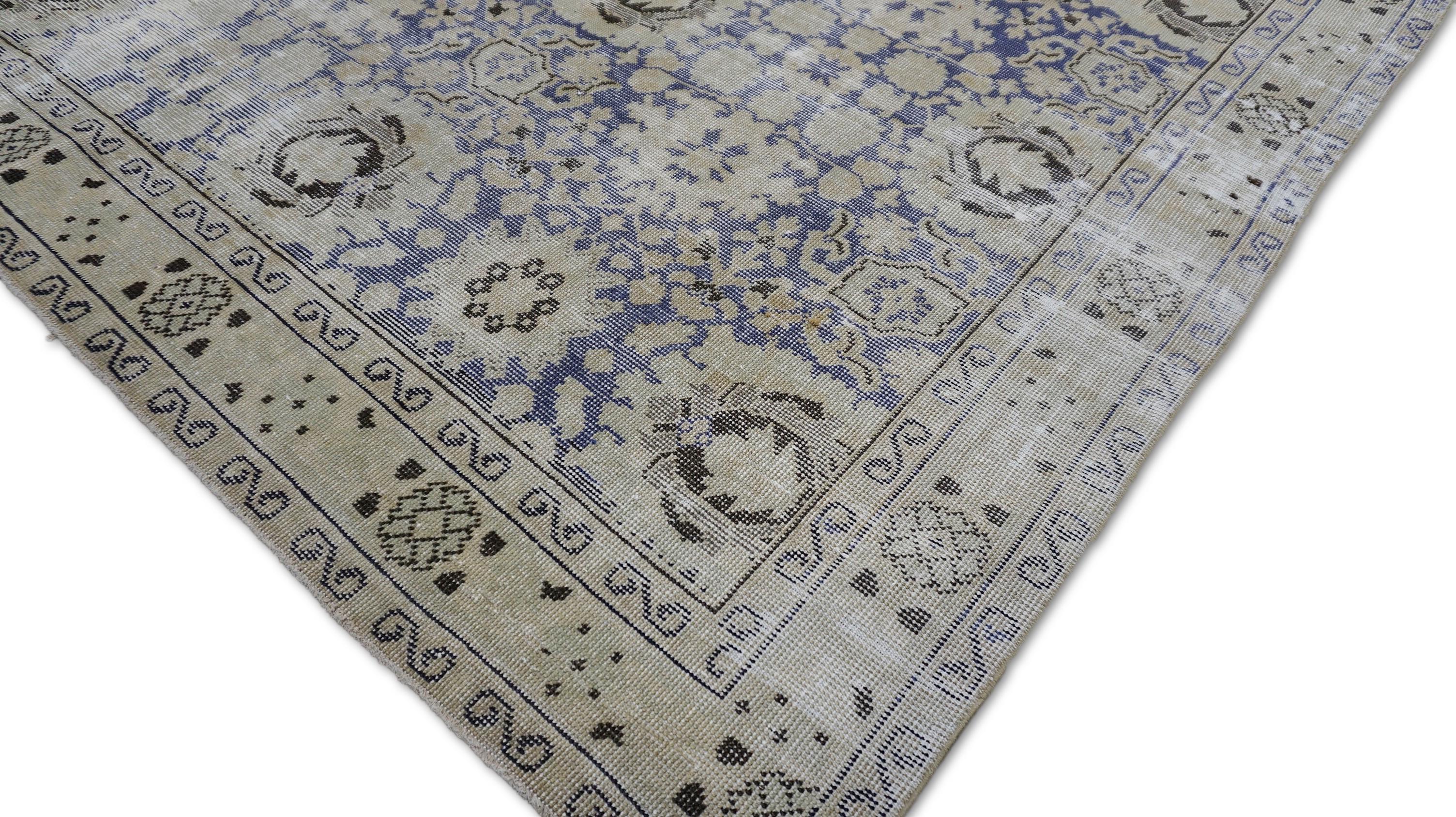 Vintage Tabriz Tan und lila Distressed Wolle Teppich 9'2''x13' (Türkisch) im Angebot