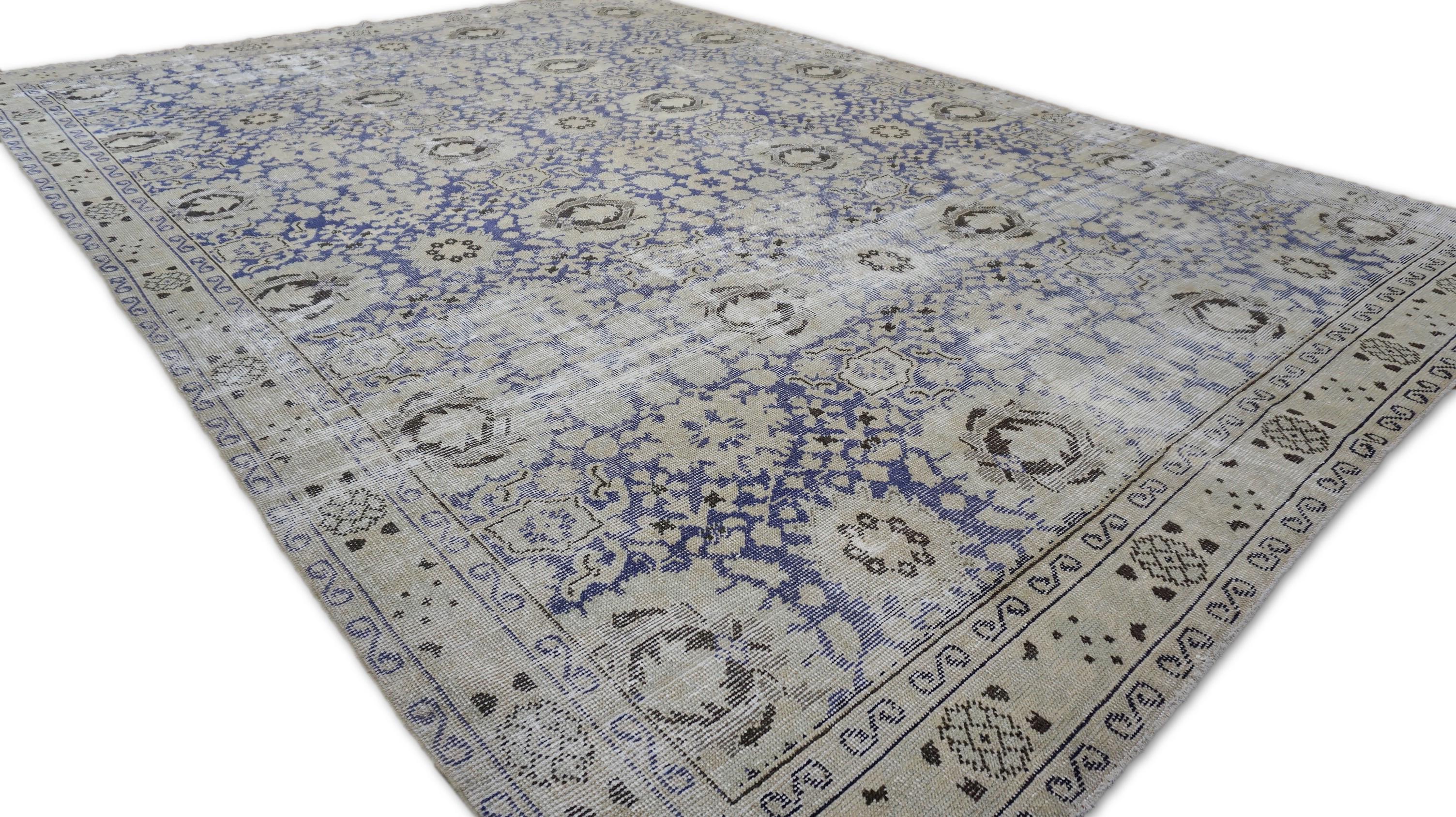 Vintage Tabriz Tan und lila Distressed Wolle Teppich 9'2''x13' (20. Jahrhundert) im Angebot
