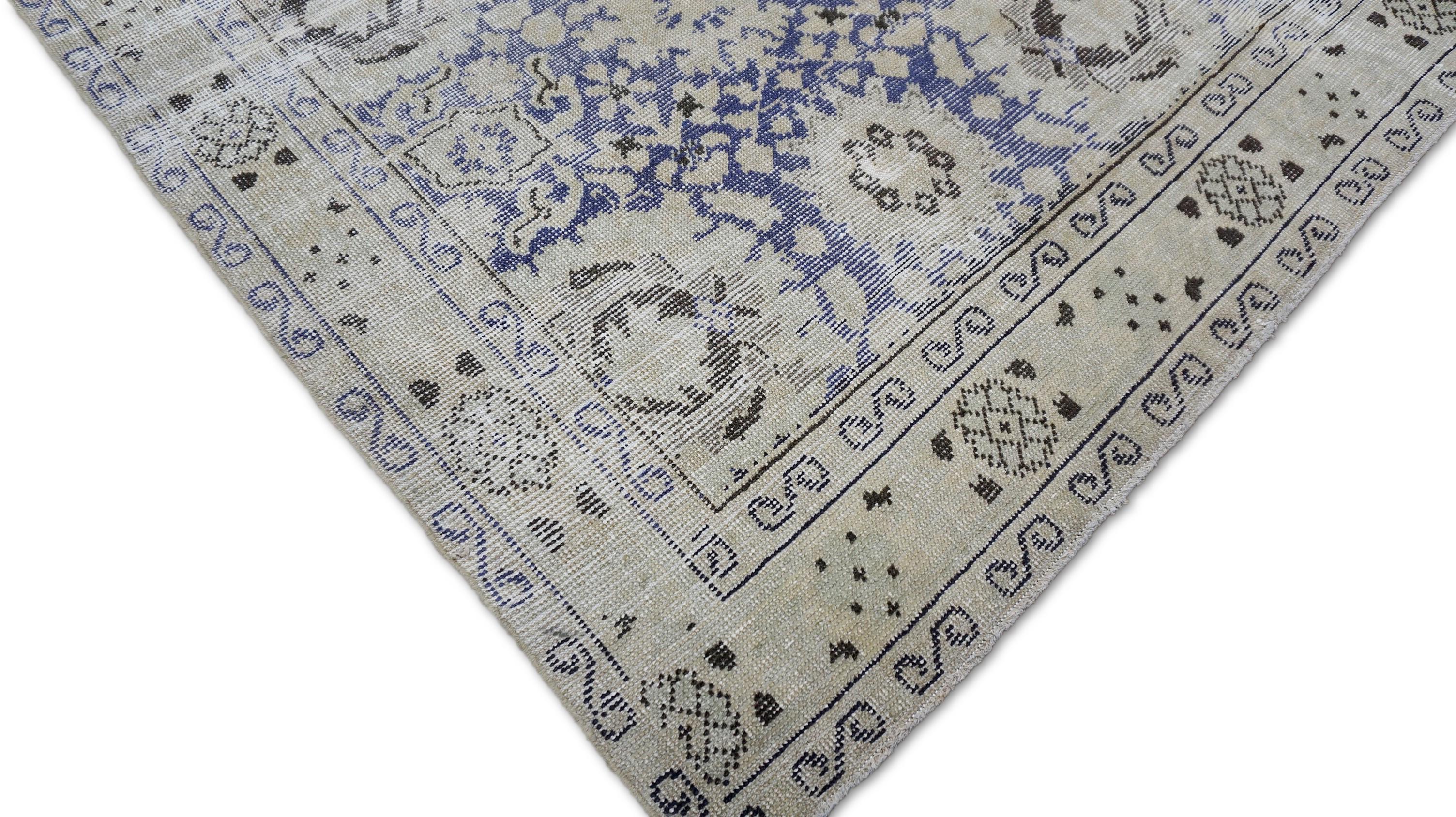 Vintage Tabriz Tan und lila Distressed Wolle Teppich 9'2''x13' im Angebot 1
