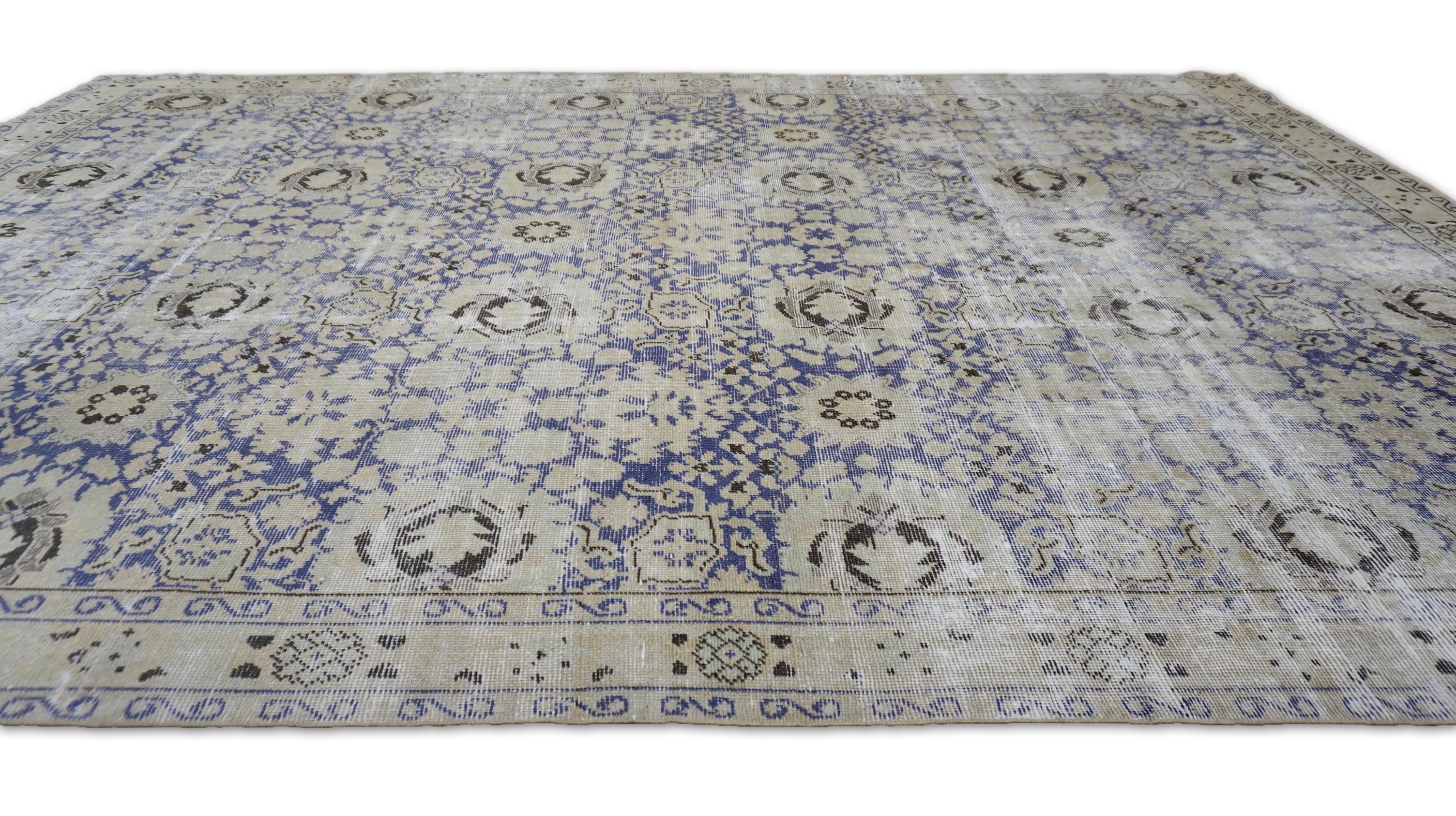 Vintage Tabriz Tan und lila Distressed Wolle Teppich 9'2''x13' im Angebot 2