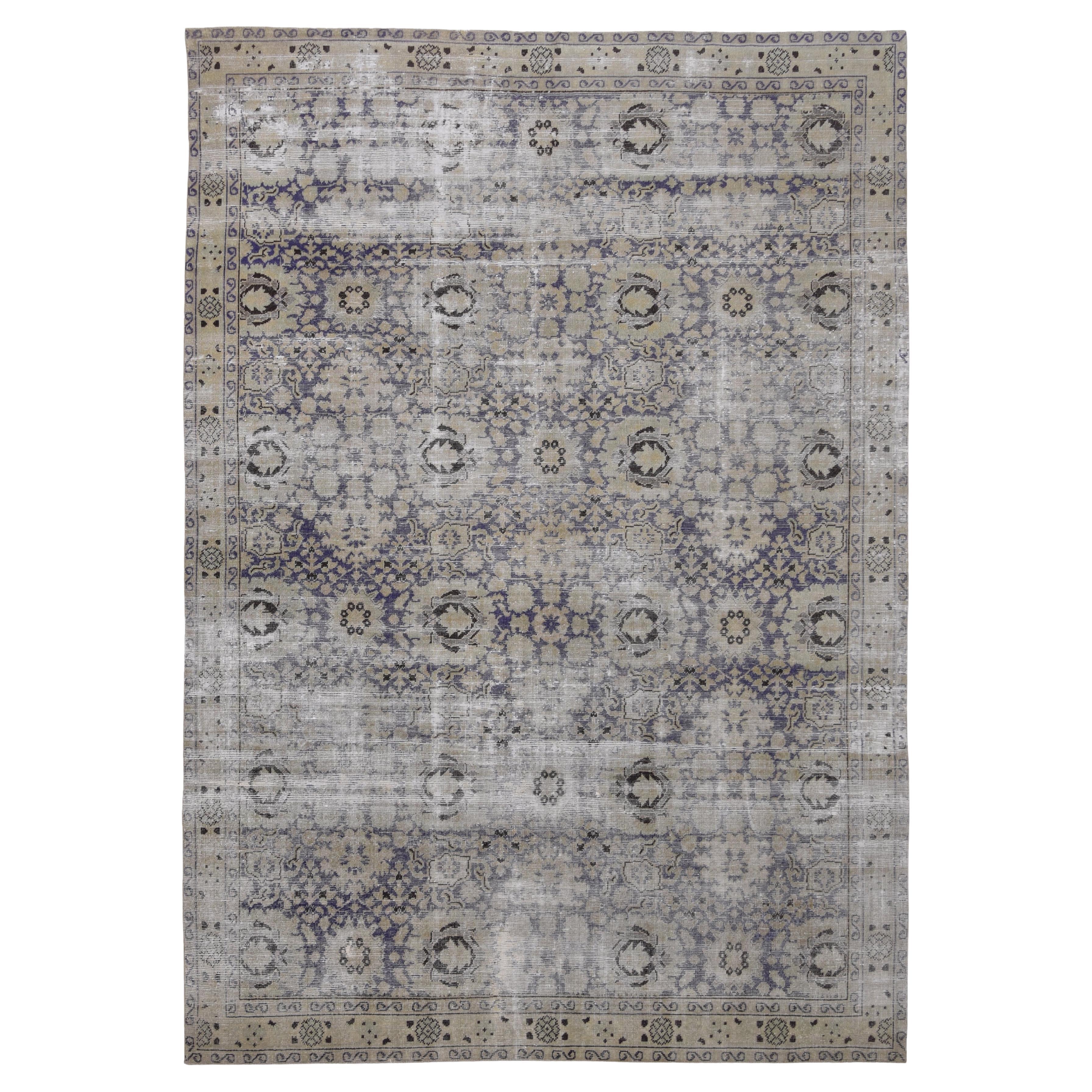 Vintage Tabriz Tan und lila Distressed Wolle Teppich 9'2''x13'
