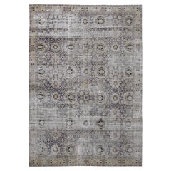 Vintage Tabriz Tan and Purple Distressed Wool Rug 9'2''x13'