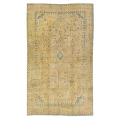 Tappeto vintage in lana persiana Tabriz Tan fatto a mano con motivi a trifoglio