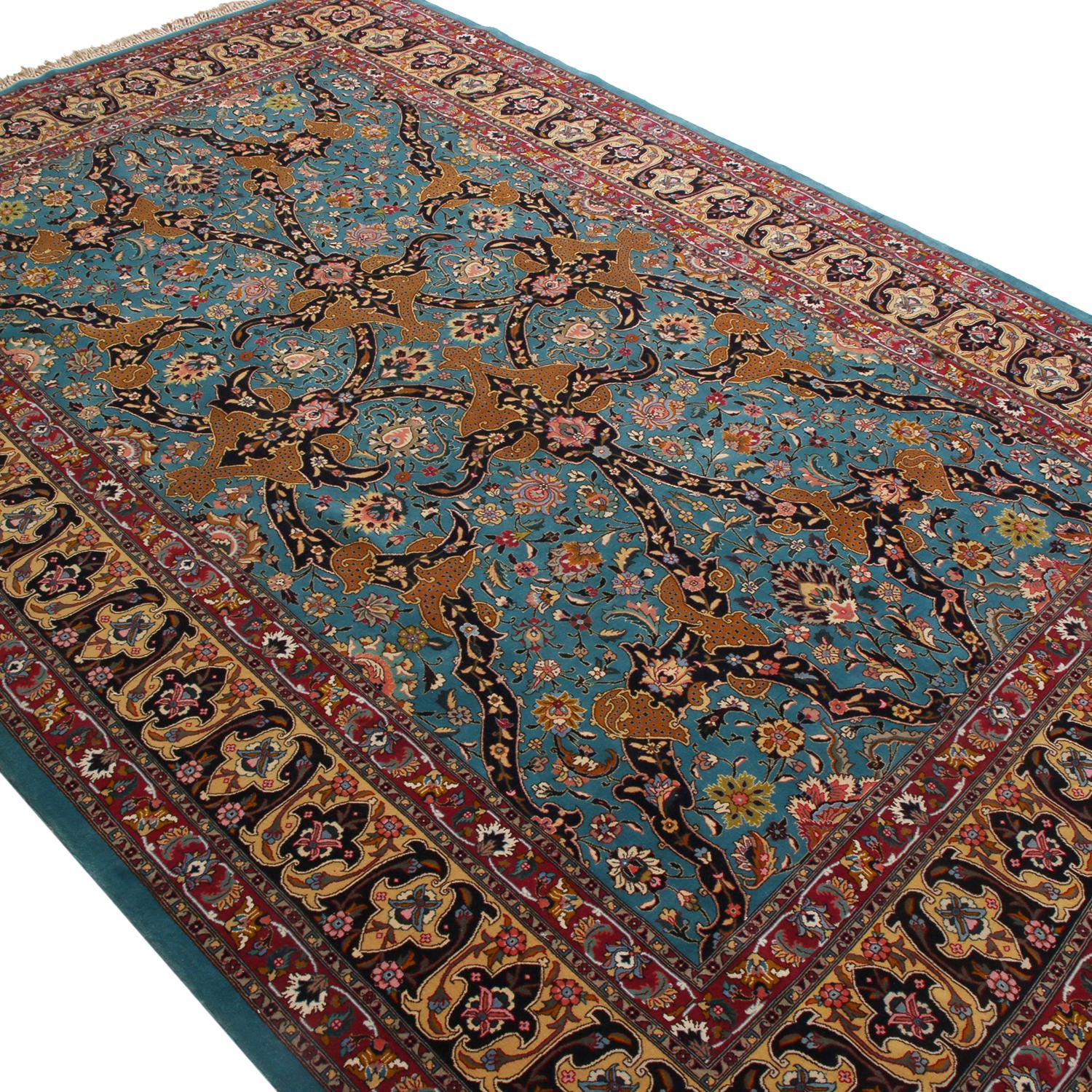 Hand-Knotted Vintage Tabriz Traditional Blue Wool Persian Rug Floral Pattern by Rug & Kilim For Sale