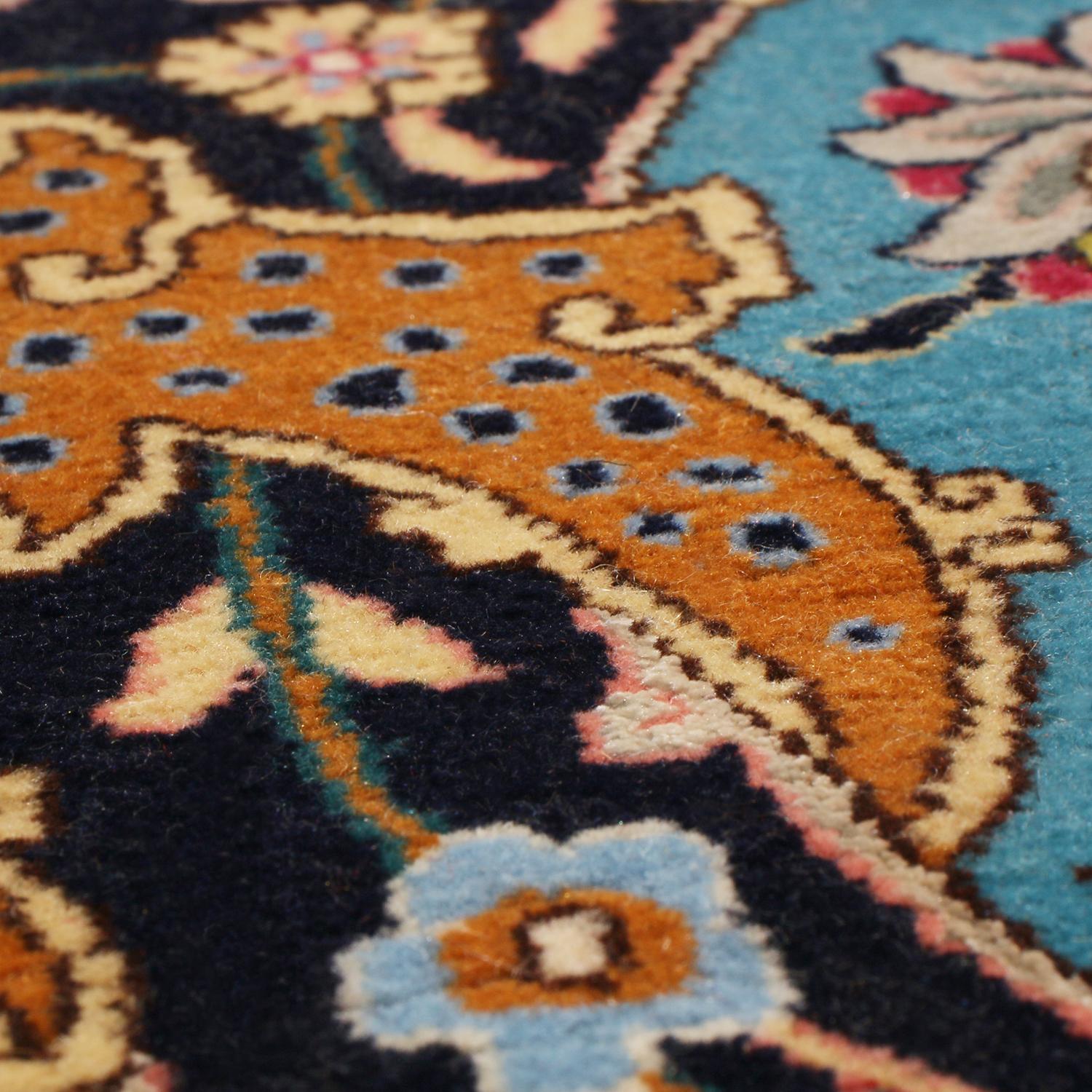Vintage Tabriz Traditional Blue Wool Persian Rug Floral Pattern by Rug & Kilim For Sale 1