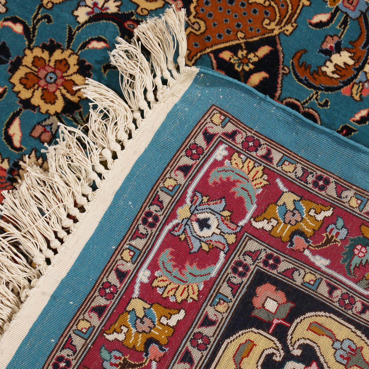 Vintage Tabriz Traditional Blue Wool Persian Rug Floral Pattern by Rug & Kilim For Sale 3