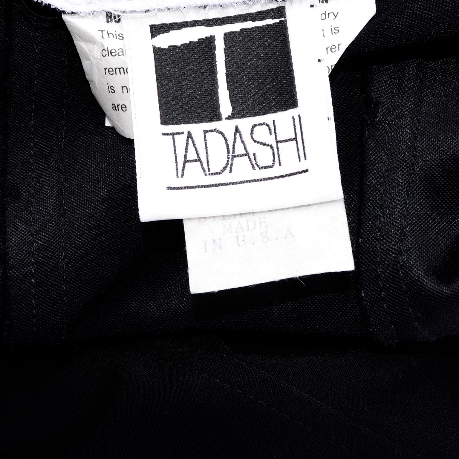Vintage Tadashi Black Evening Gown Dress W/ Open Low Back And White Drape Train 4