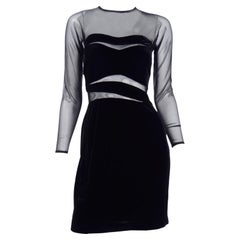 Used Tadashi Deadstock Black Velvet & Sheer Mesh Bodycon Evening Dress