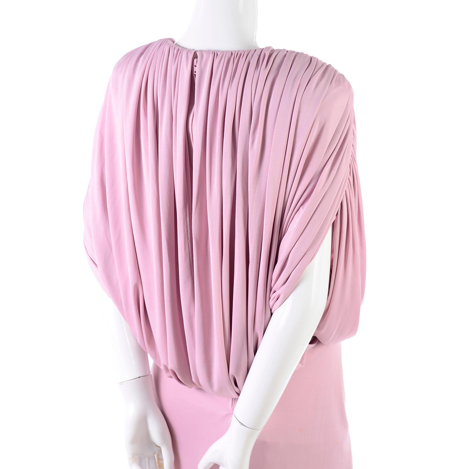 Vintage Tadashi Dress 1980s Pink Jersey Evening Gown W/ Beads Sequins & Draping 1