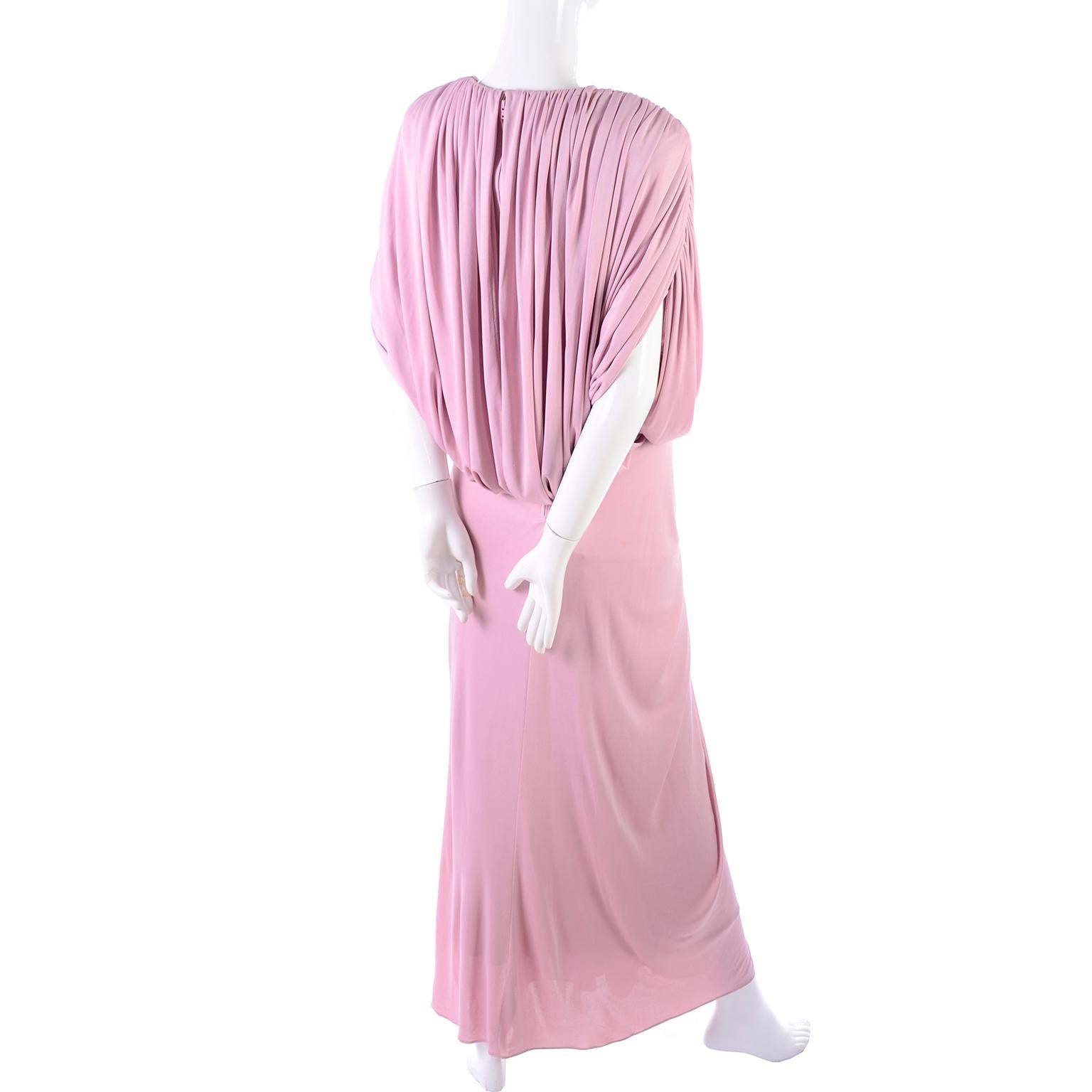Vintage Tadashi Dress 1980s Pink Jersey Evening Gown W/ Beads Sequins & Draping 2