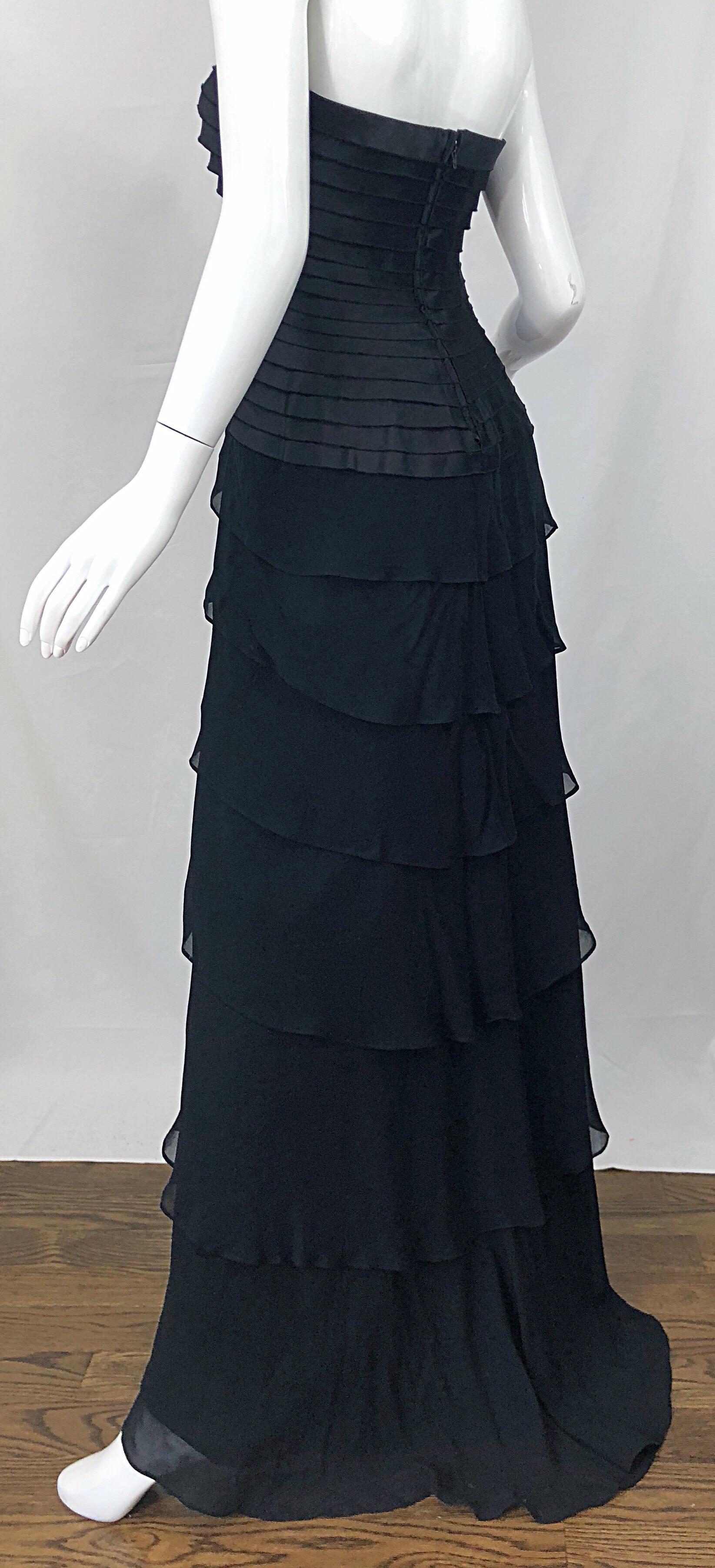 Vintage Tadashi Shoji Size 14 / 16 Black Silk Chiffon 1990s Strapless Gown Dress 3