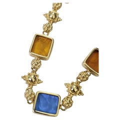 Vintage Tagliamonte  Venetian Glass Cameo Gold Link Bracelet