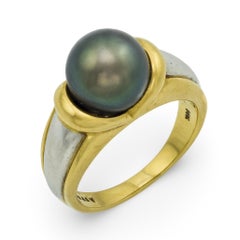 Vintage Tahitian pearl 14k yellow and white gold ring