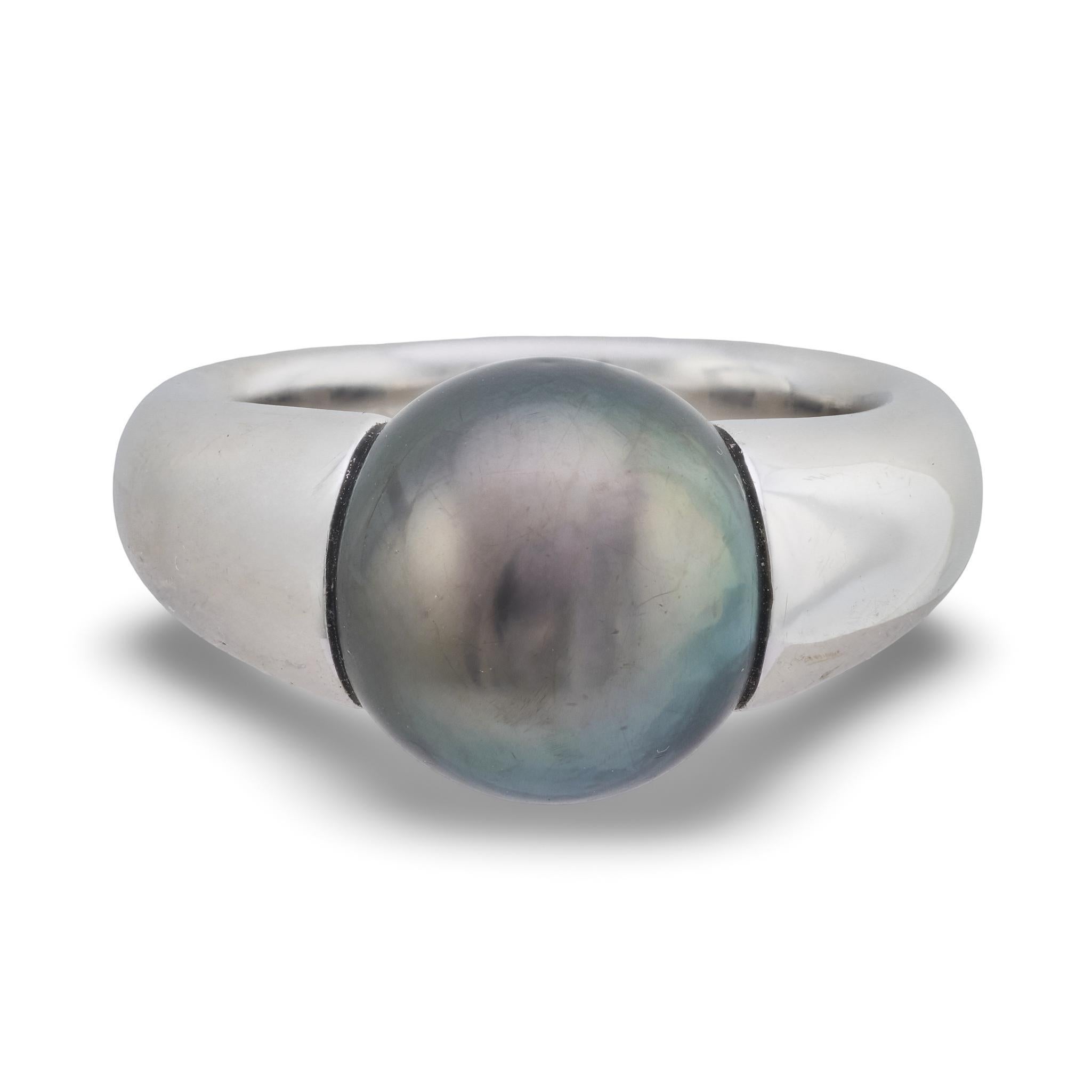 Vintage Tahiti-Perle 18k Weißgold Ring (Zeitgenössisch) im Angebot