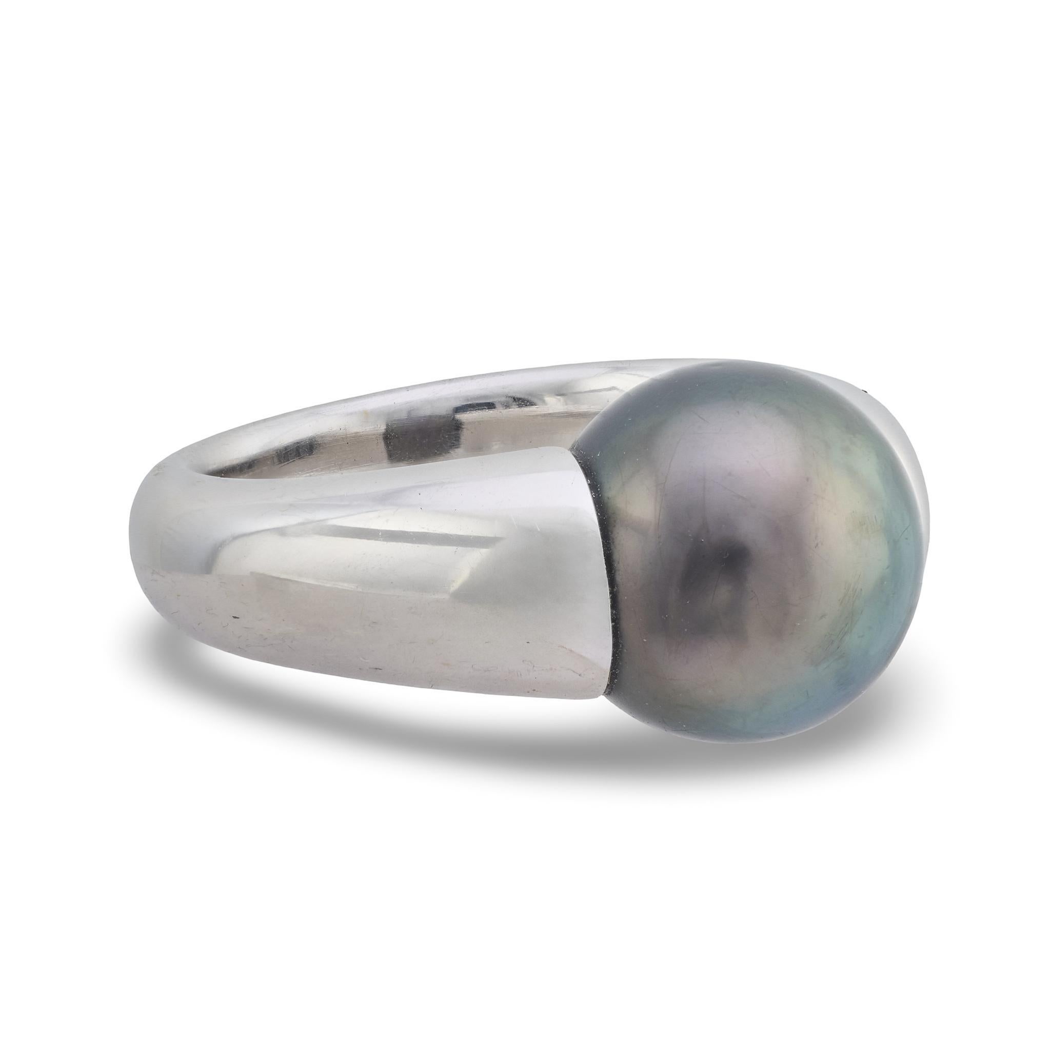 Vintage Tahiti-Perle 18k Weißgold Ring im Angebot 1