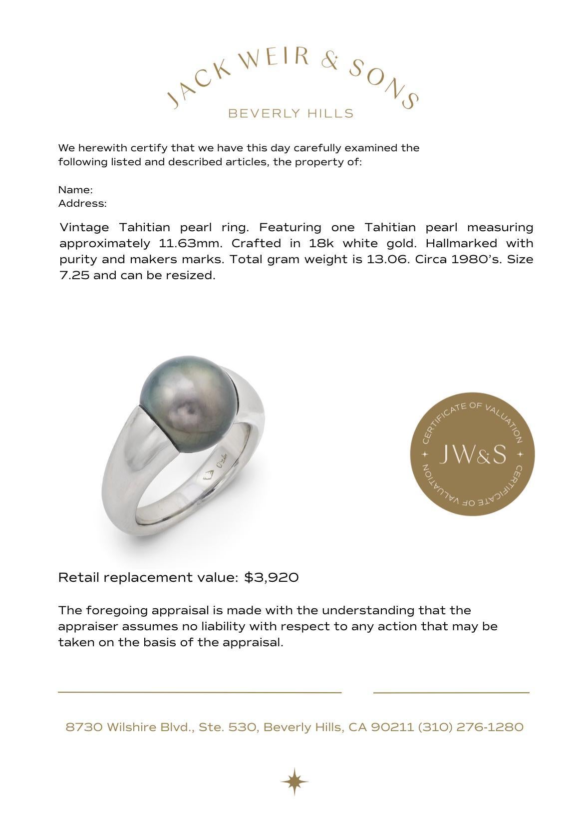 Vintage Tahiti-Perle 18k Weißgold Ring im Angebot 2